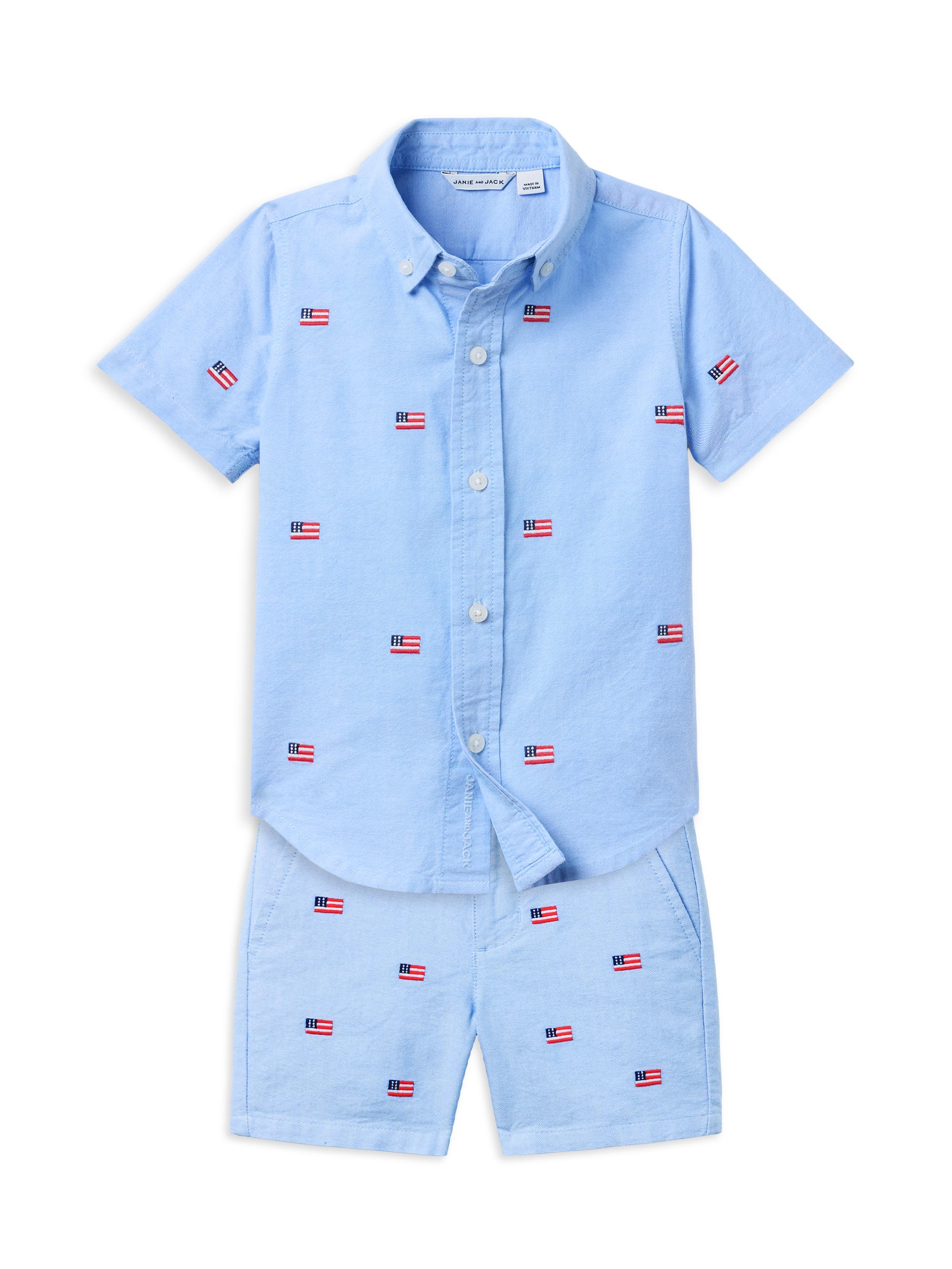 Janie and Jack Little Boy's & Boy's Embroidered Flag Shorts Set
