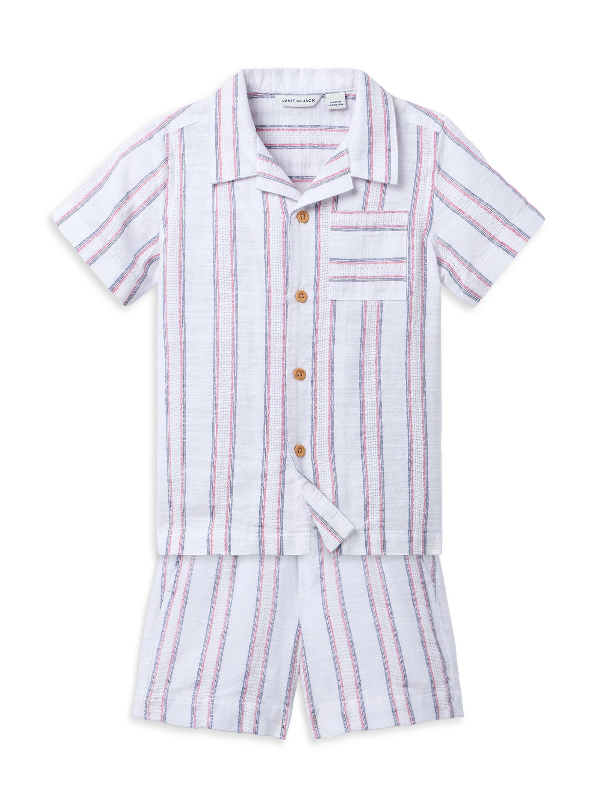 Janie and Jack Little Boy's & Boy's Jacquard Striped Shirt & Shorts Set