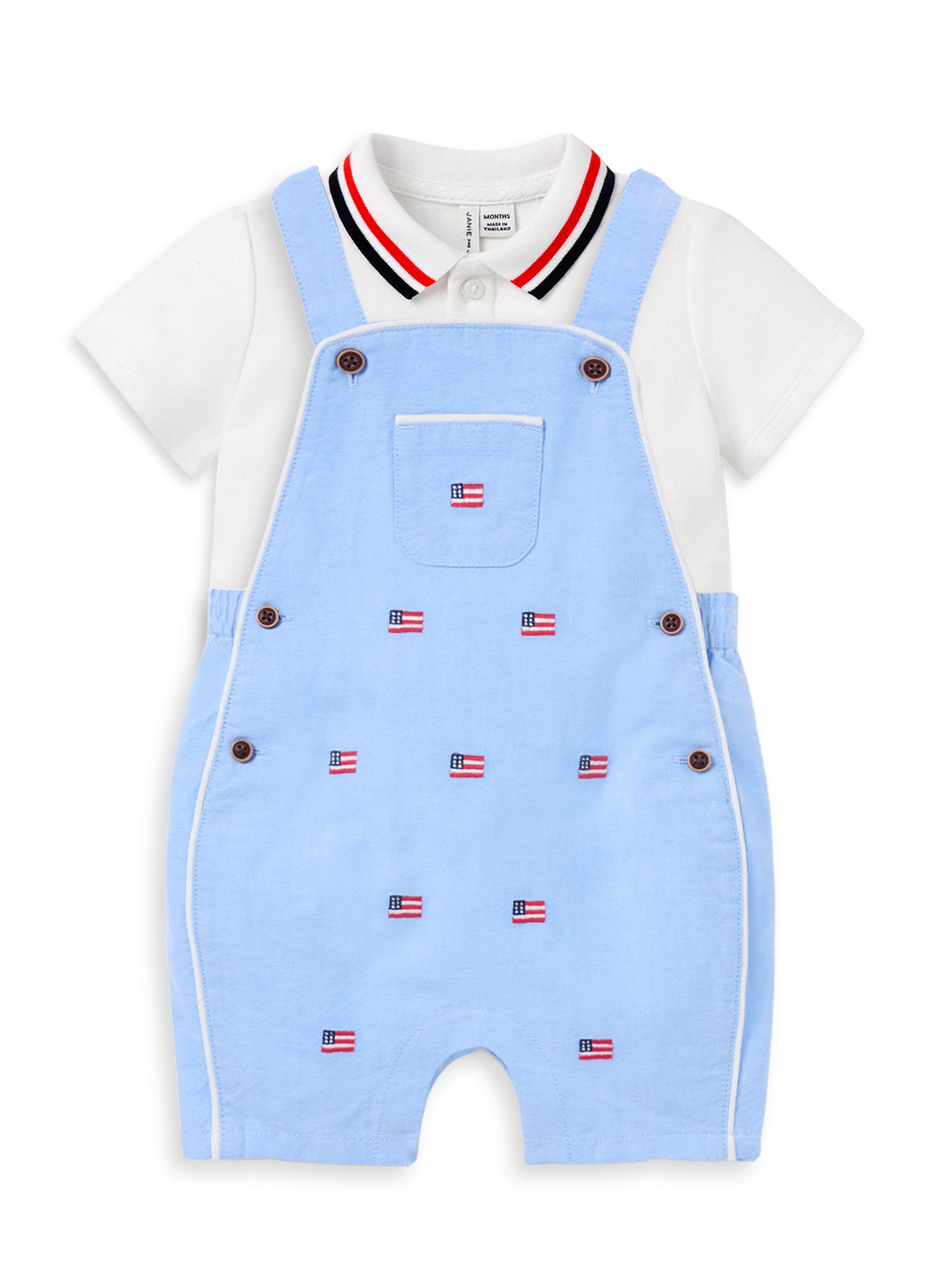 Janie and Jack Baby Boy's Embroidered Flag Overall Set 6 Months