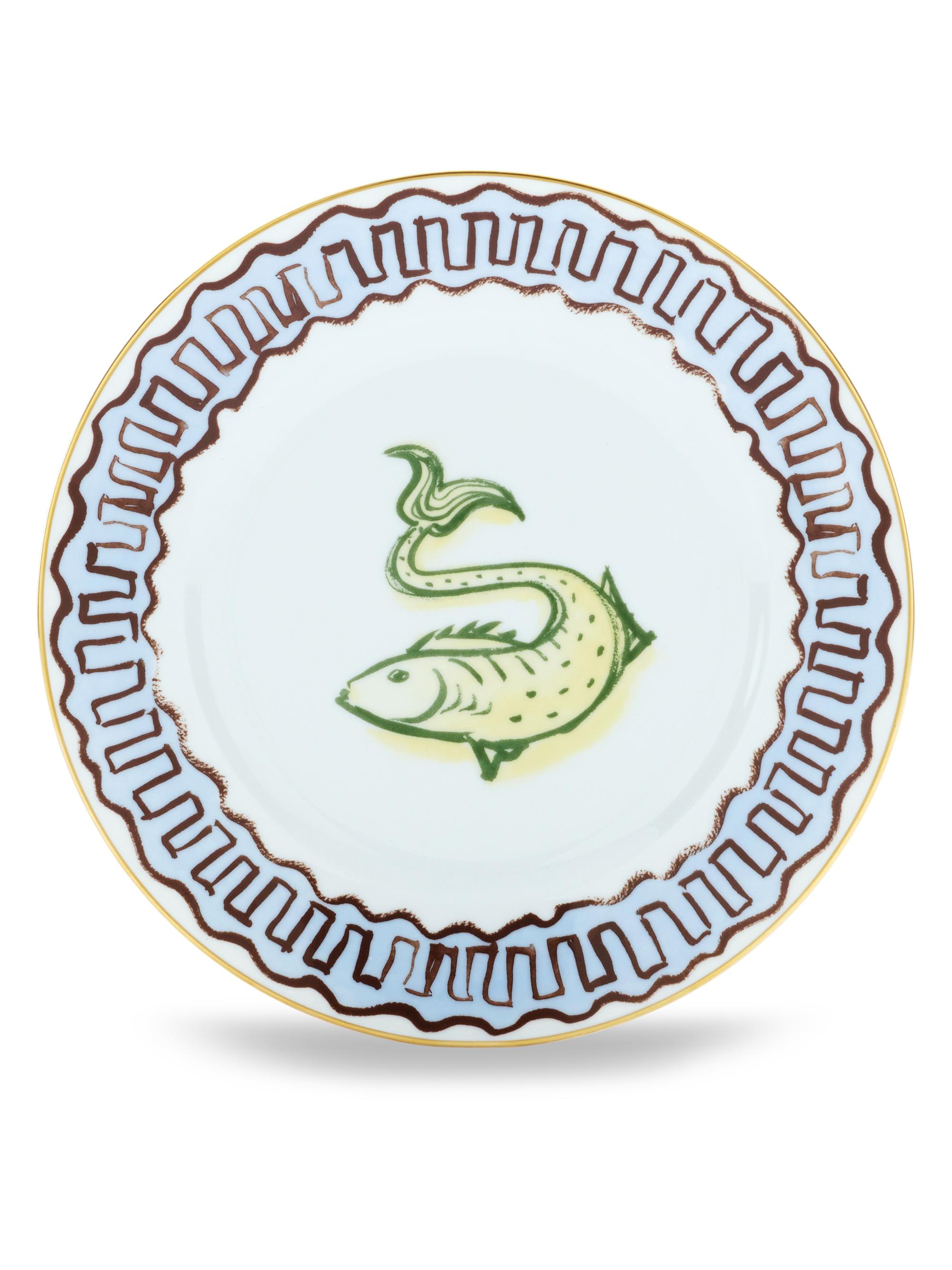 Ginori 1735 Il Viaggio Di Nettuno Flat Dessert Plate - Celeste Giallo