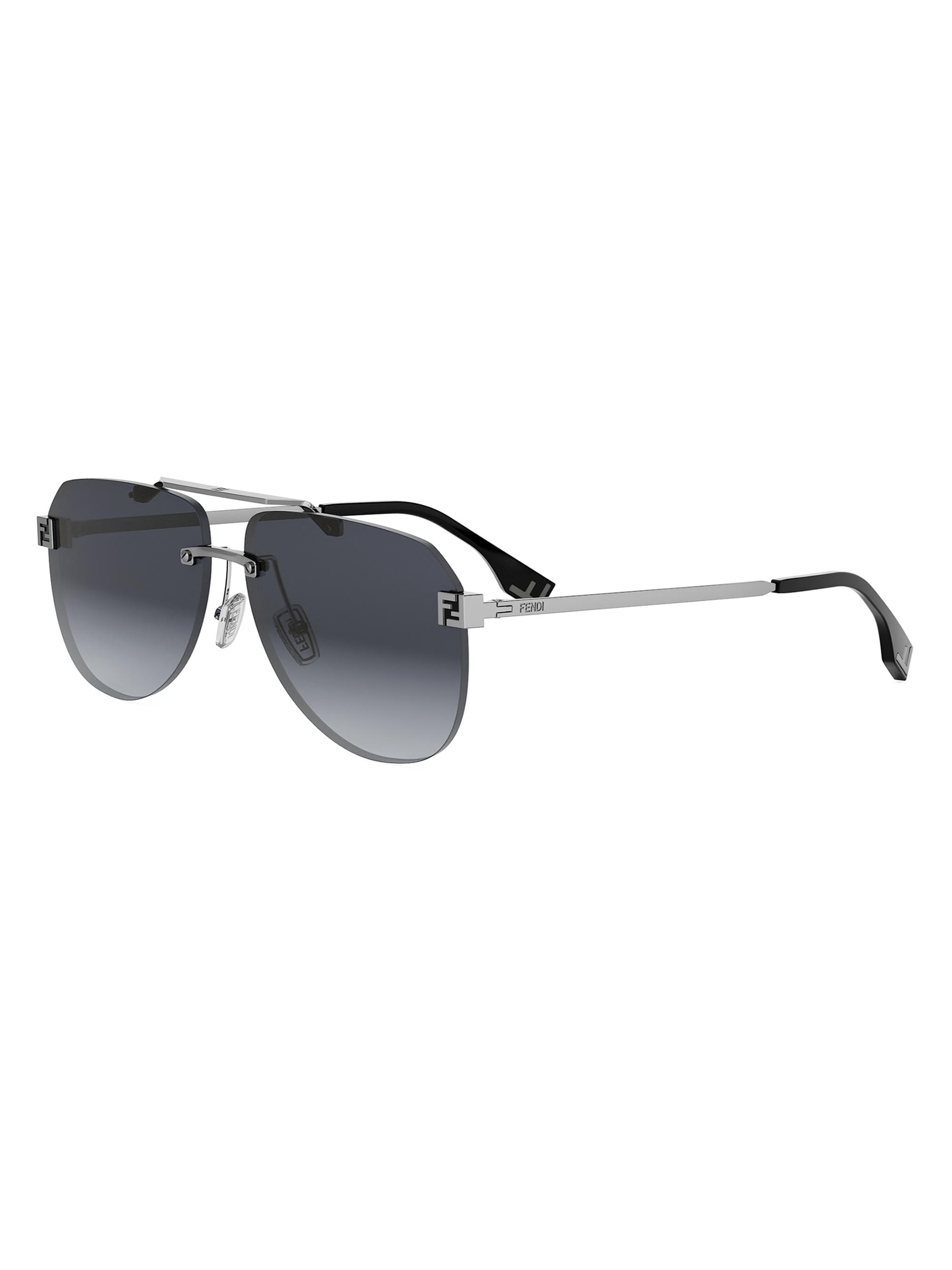 Fendi Men's  Sky 61MM Pilot Sunglasses - Shiny Light Ruthenium Smoke