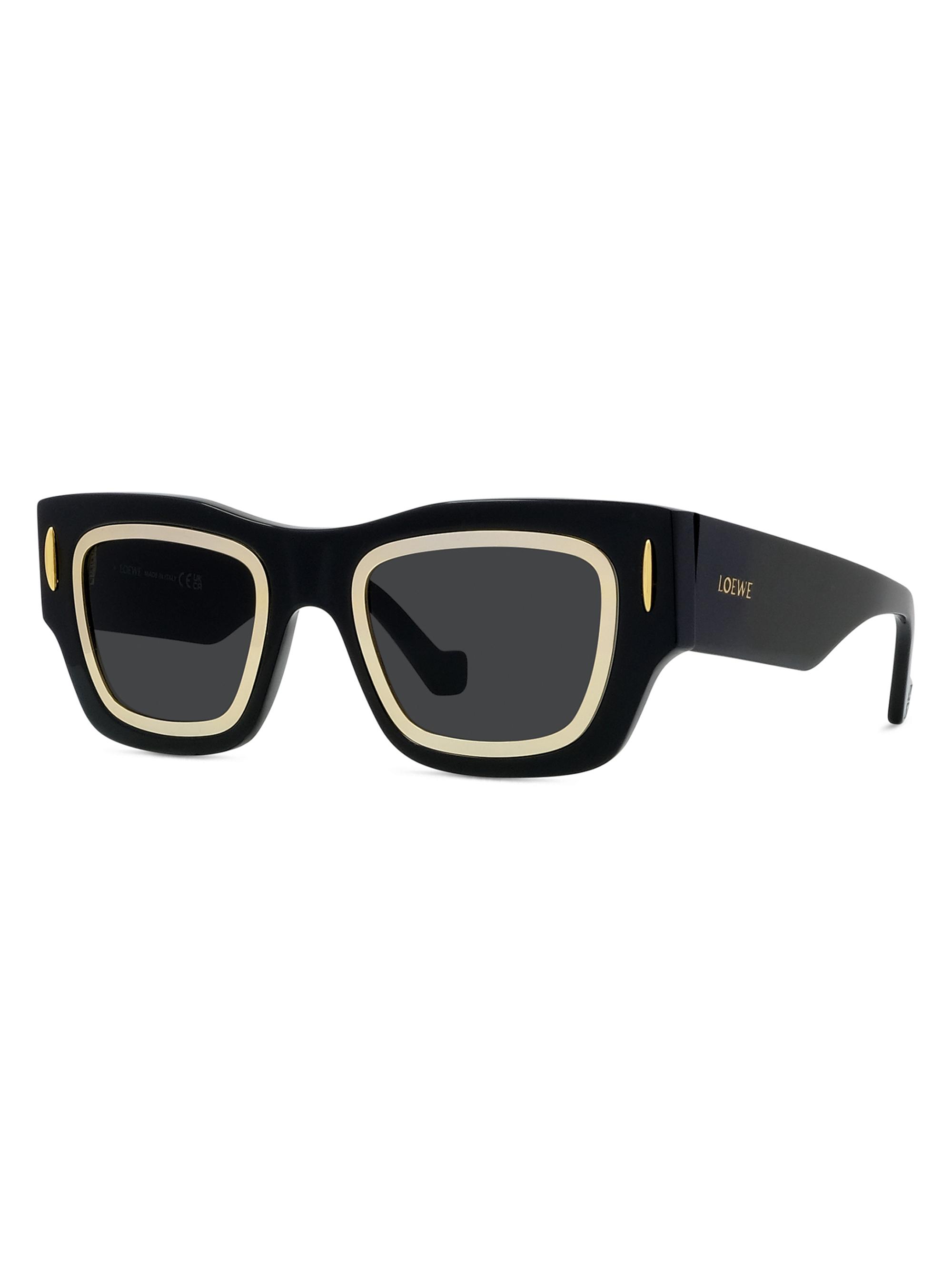 LOEWE Men's Signature 54MM Square Sunglasses - Shiny Black Smoke