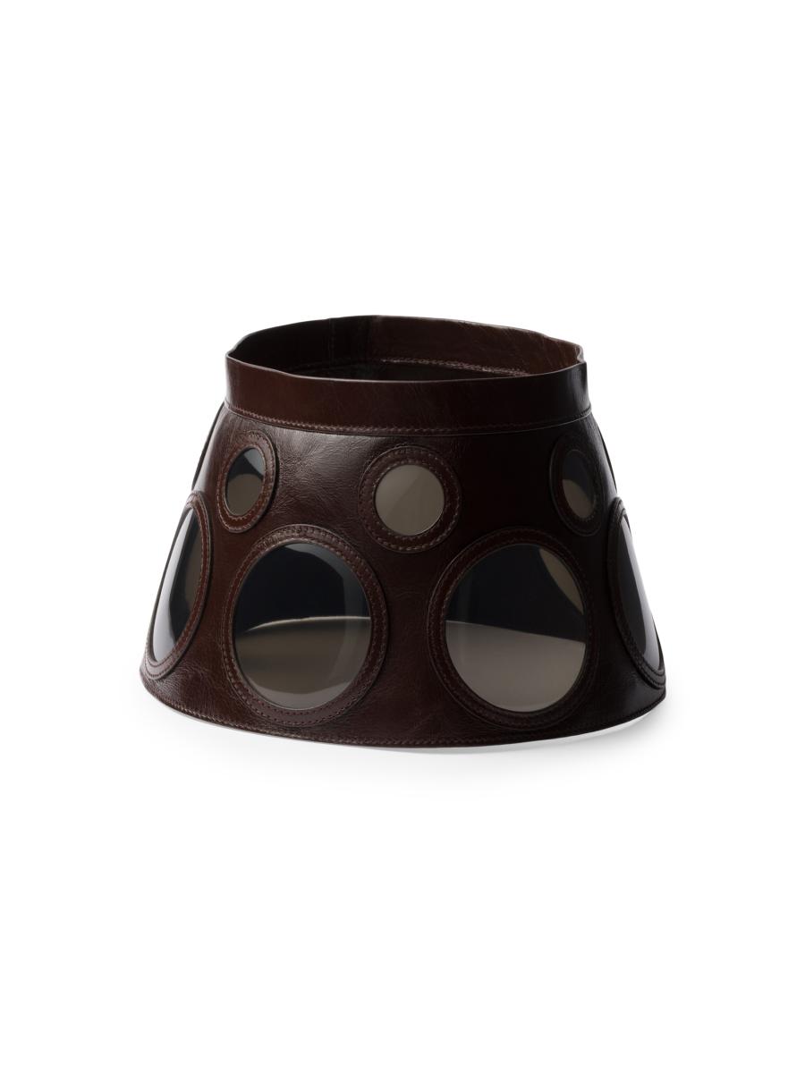 ハット PRADA SOFT LUX LEATHER AND PLEXIGLASS VISOR Prada Visor brown in leather and plexiglass | TheDoubleF