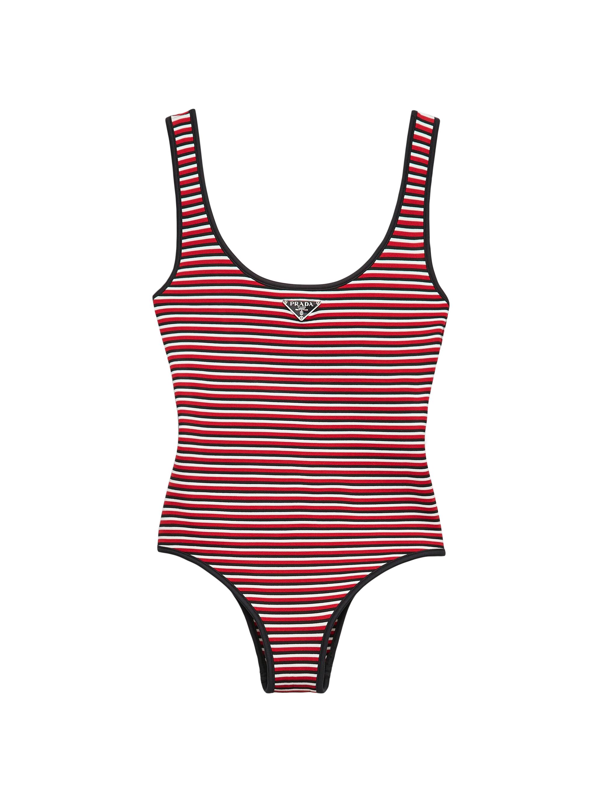 Prada Women's Striped Interlock Jersey One-Piece Swimsuit - Black