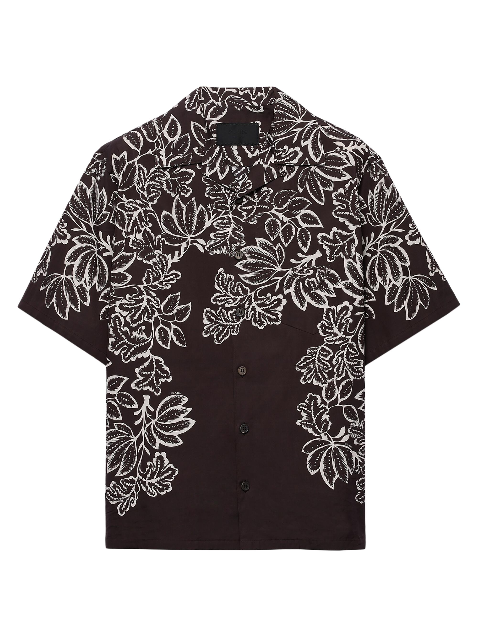 Prada Men's Printed Cotton Bowling Shirt - Brown