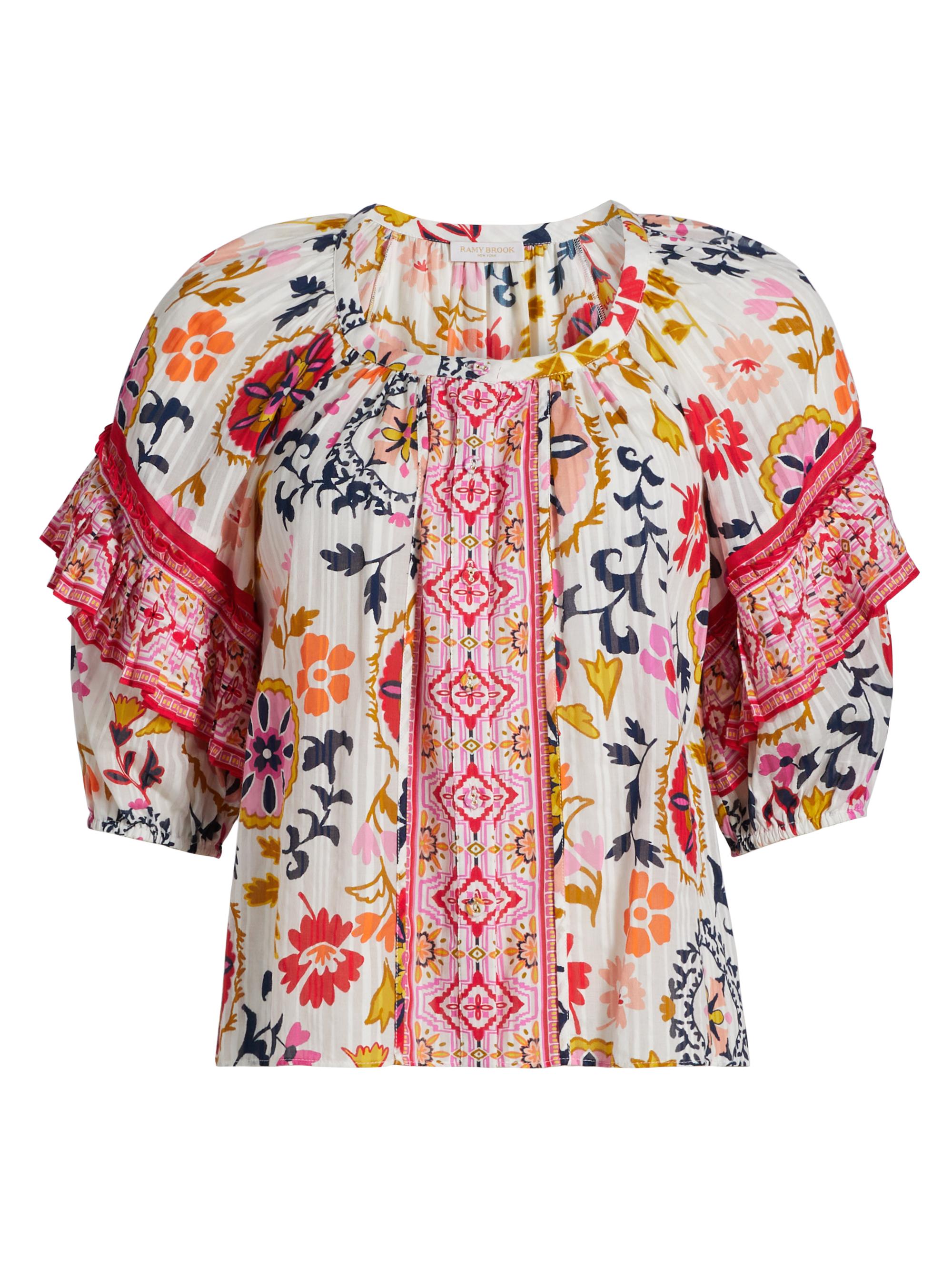 Ramy Brook Women's Maya Floral Peasant Blouse - White Maya Combo