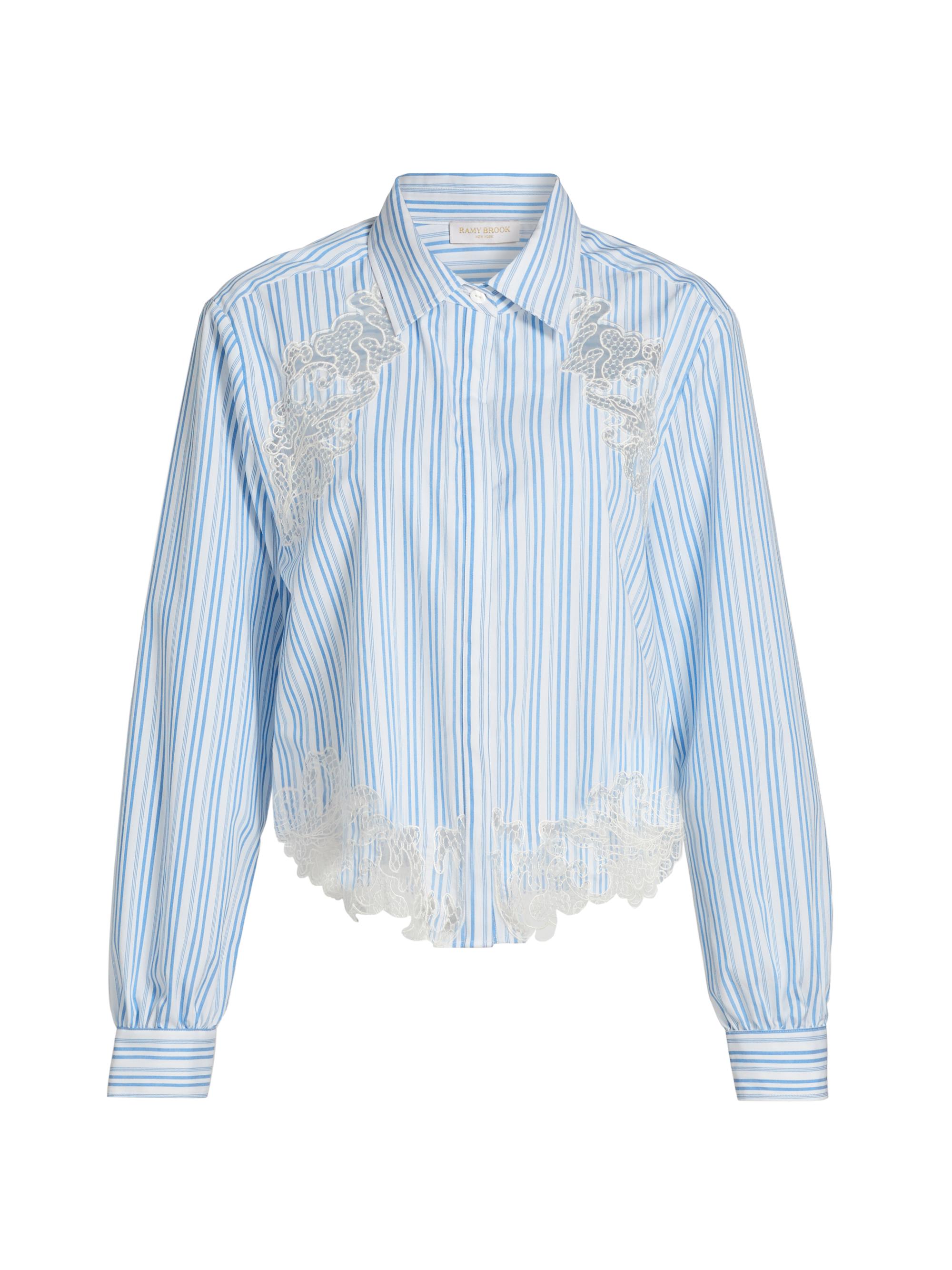 Ramy Brook Women's Gia Lace-Accented Striped Shirt - Blue Stripe