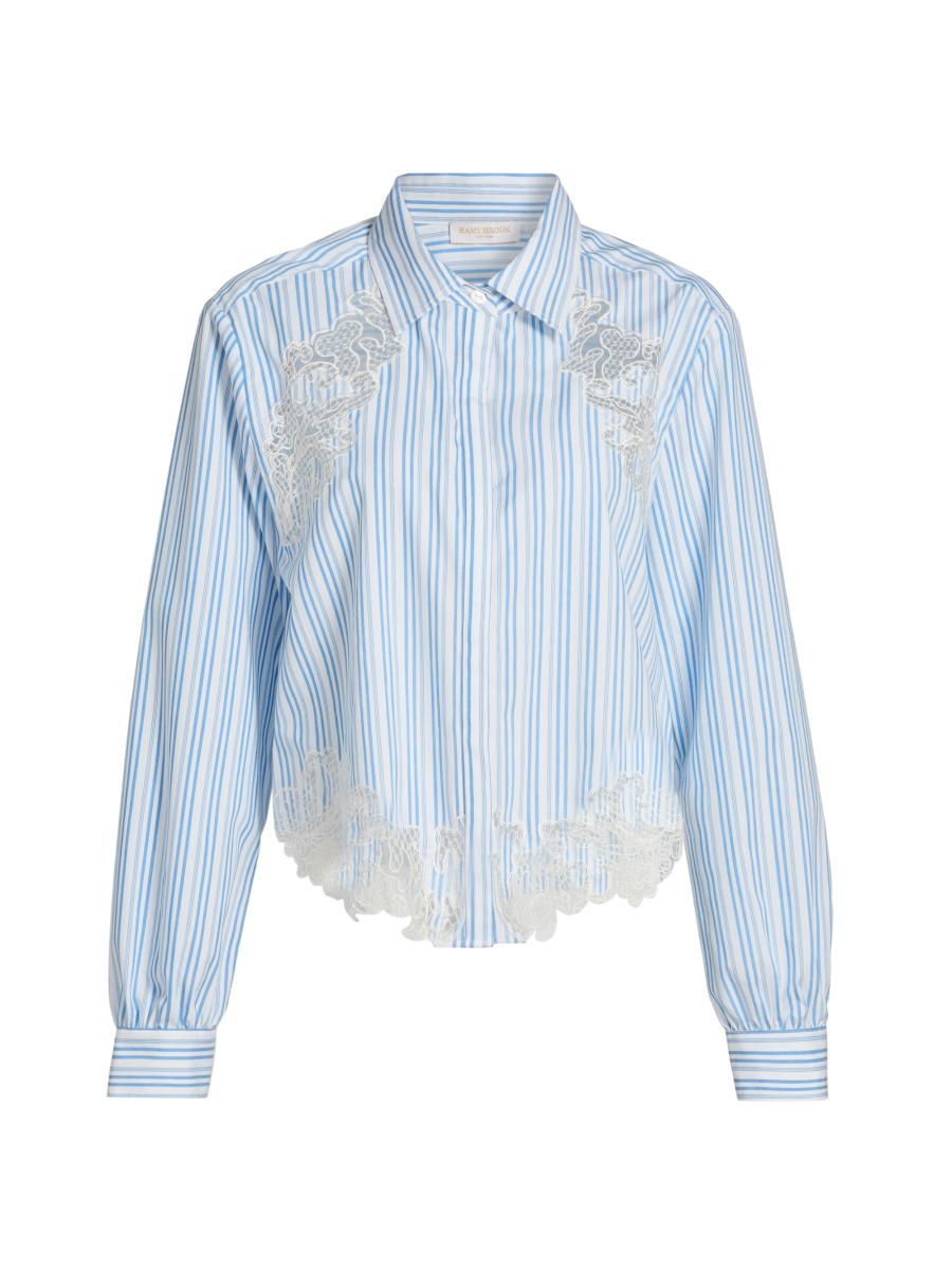 Ramy Brook Women's Gia Lace-accented Striped Shirt In Blue