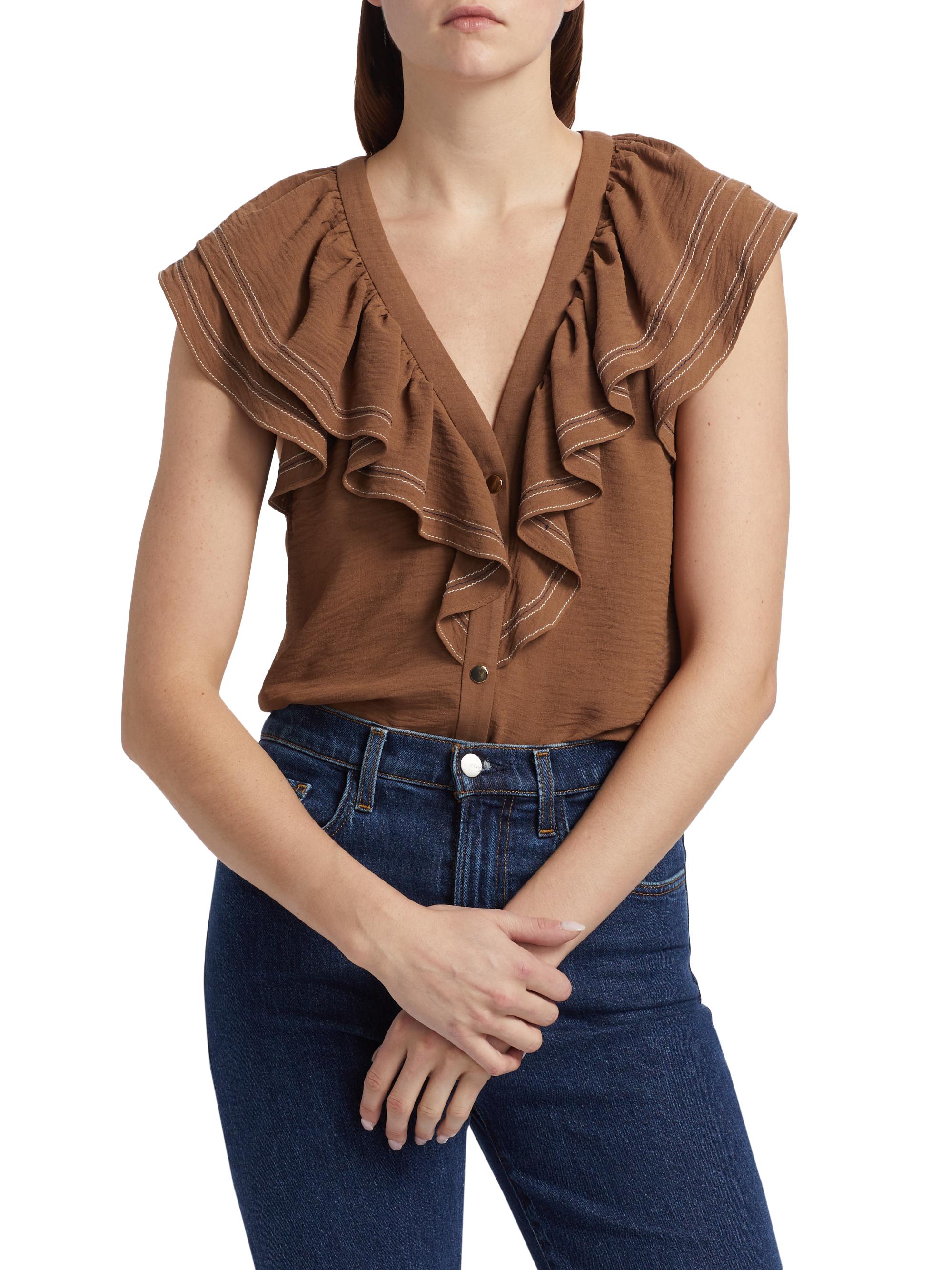 Ramy Brook Stitch Cap-Sleeve Lettie Ruffled Blouse | Saks