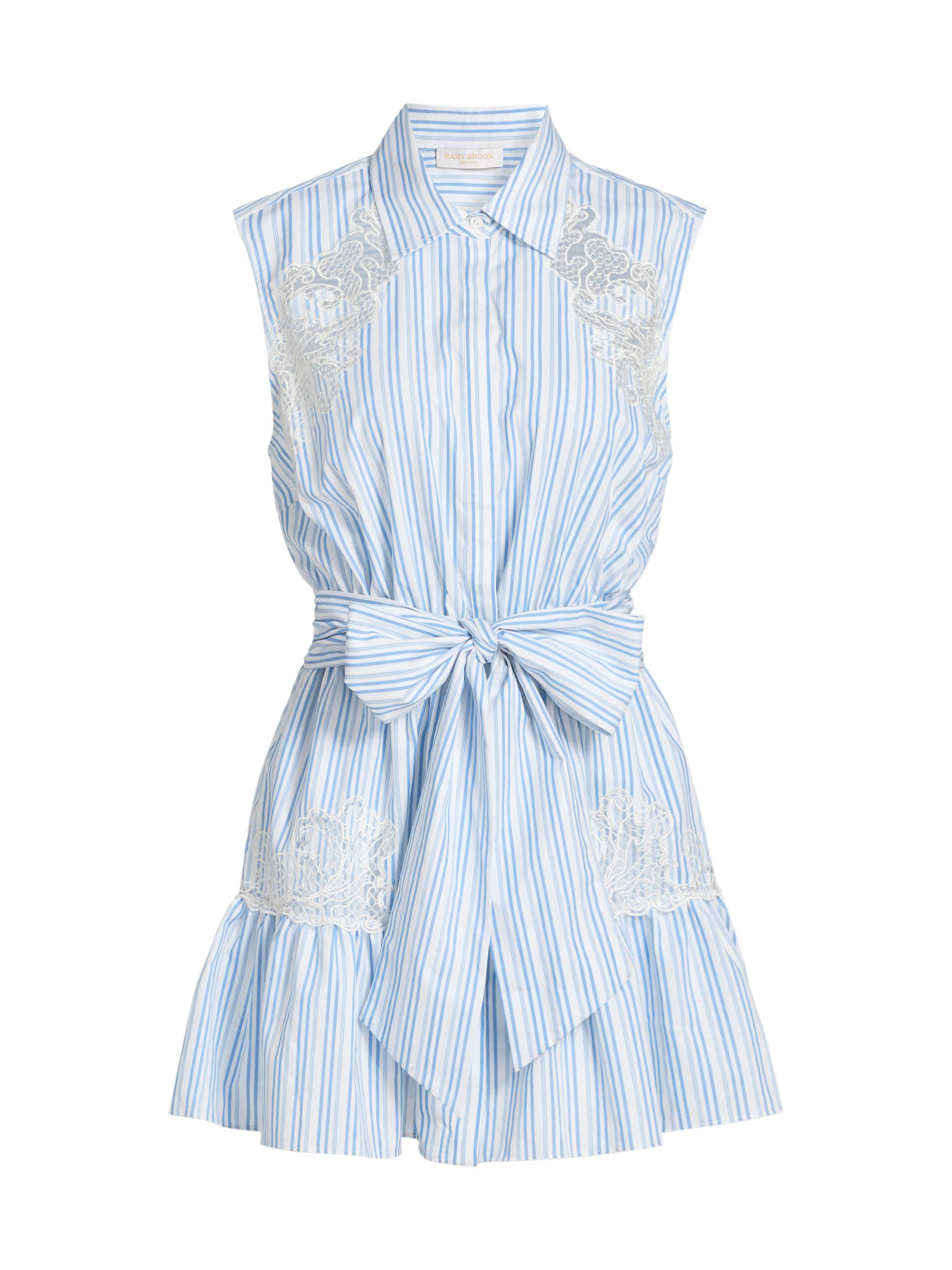 Ramy Brook Women's Diana Lace-Accented Mini-Shirtdress - Blue Stripe