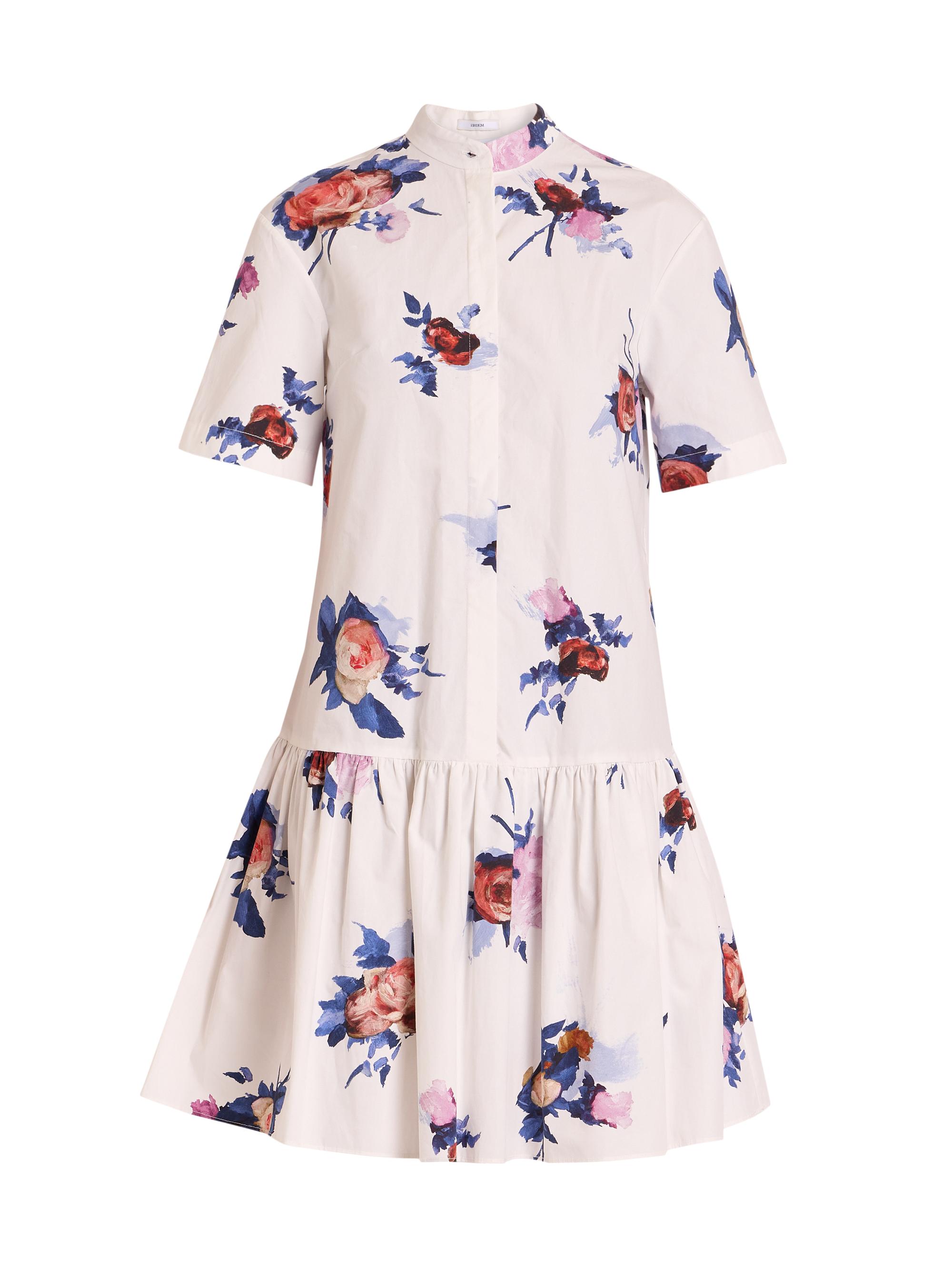 Erdem Women's Floral Drop Waist Shirtdress - Painted Rose Bouquet White