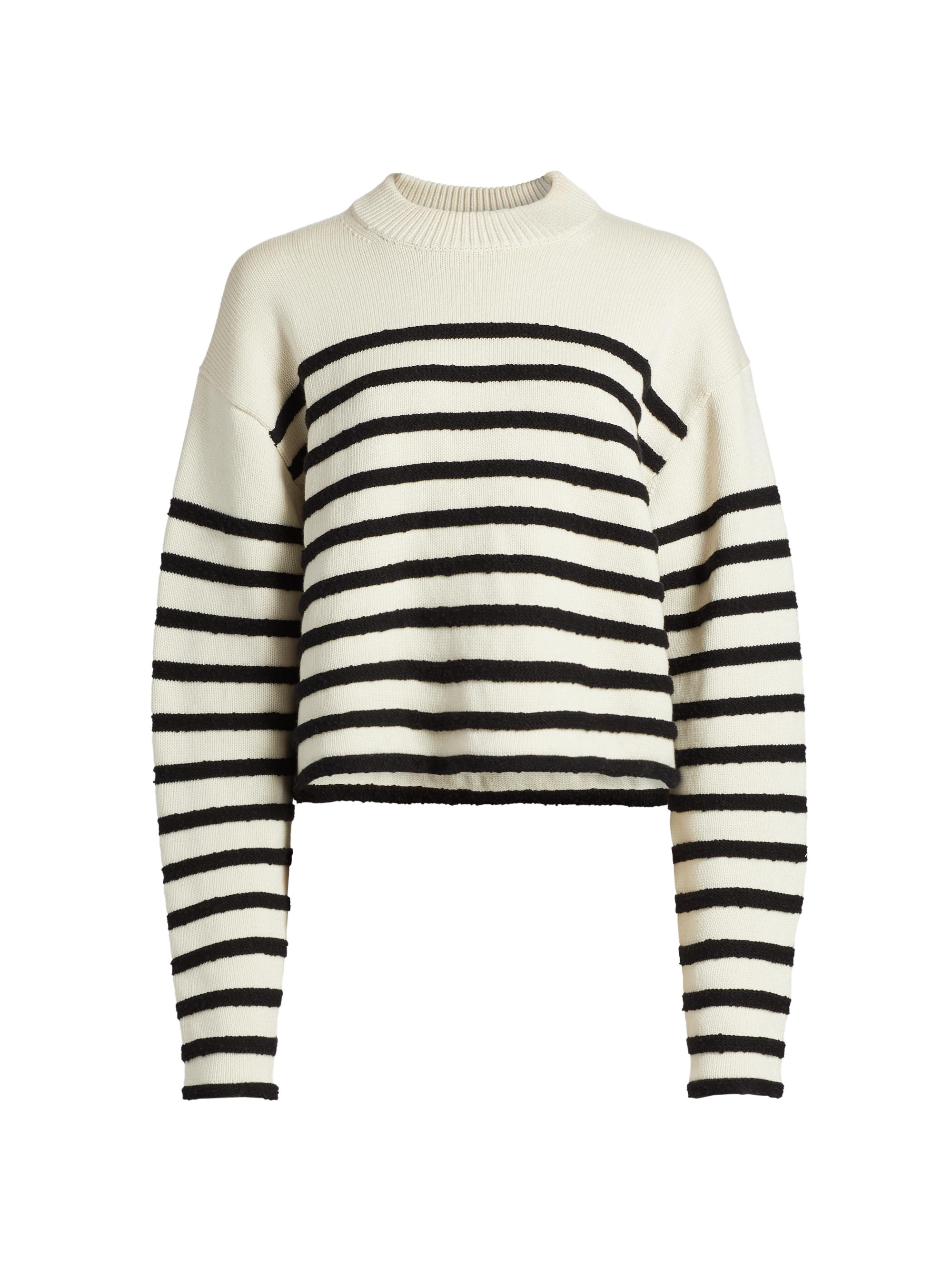 Proenza Schouler White Label Women's Striped Cotton-Blend Crewneck Sweater - White Black
