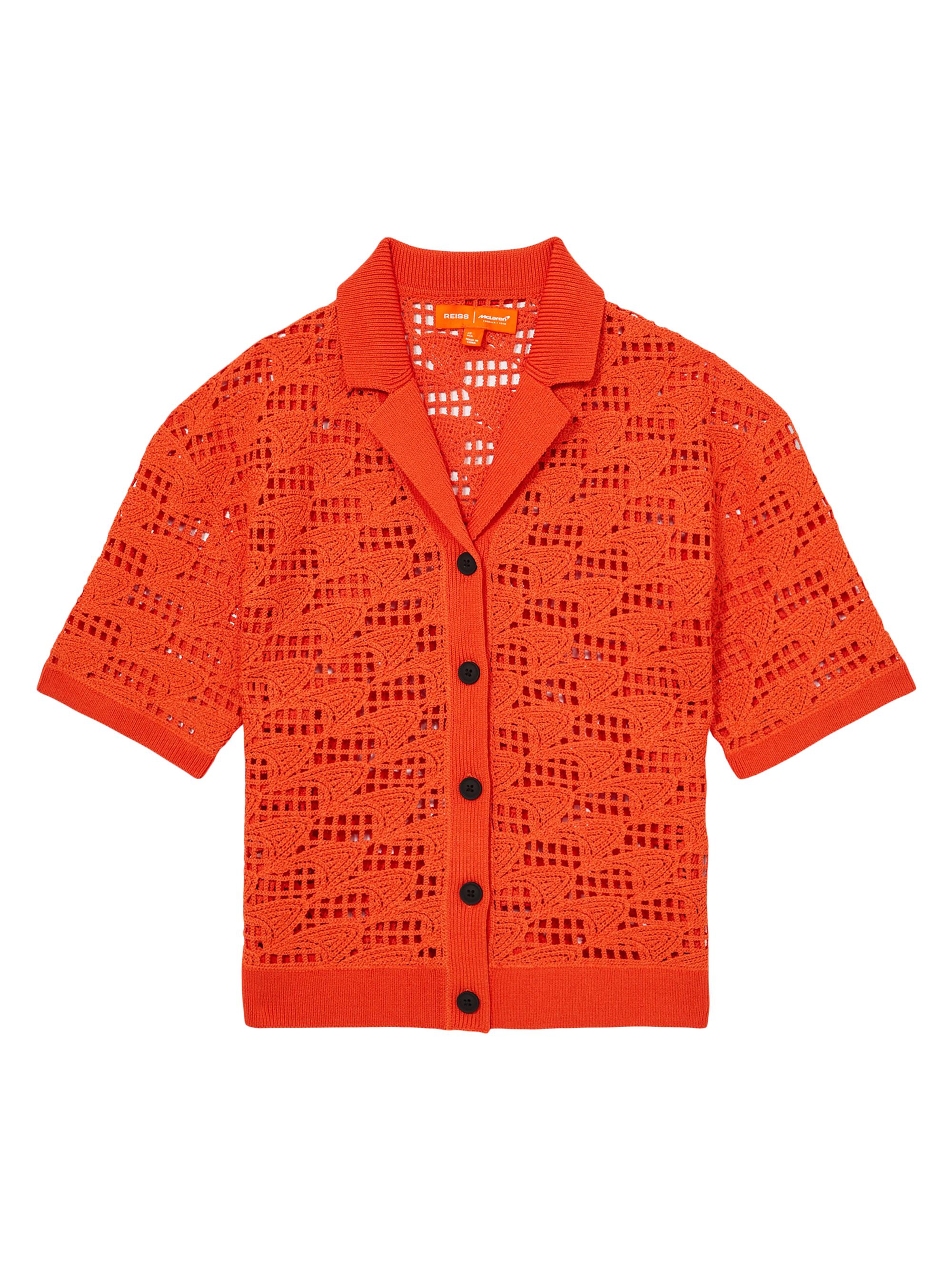 Reiss Women's Fleur Crochet Camp Collar Shirt - Papaya