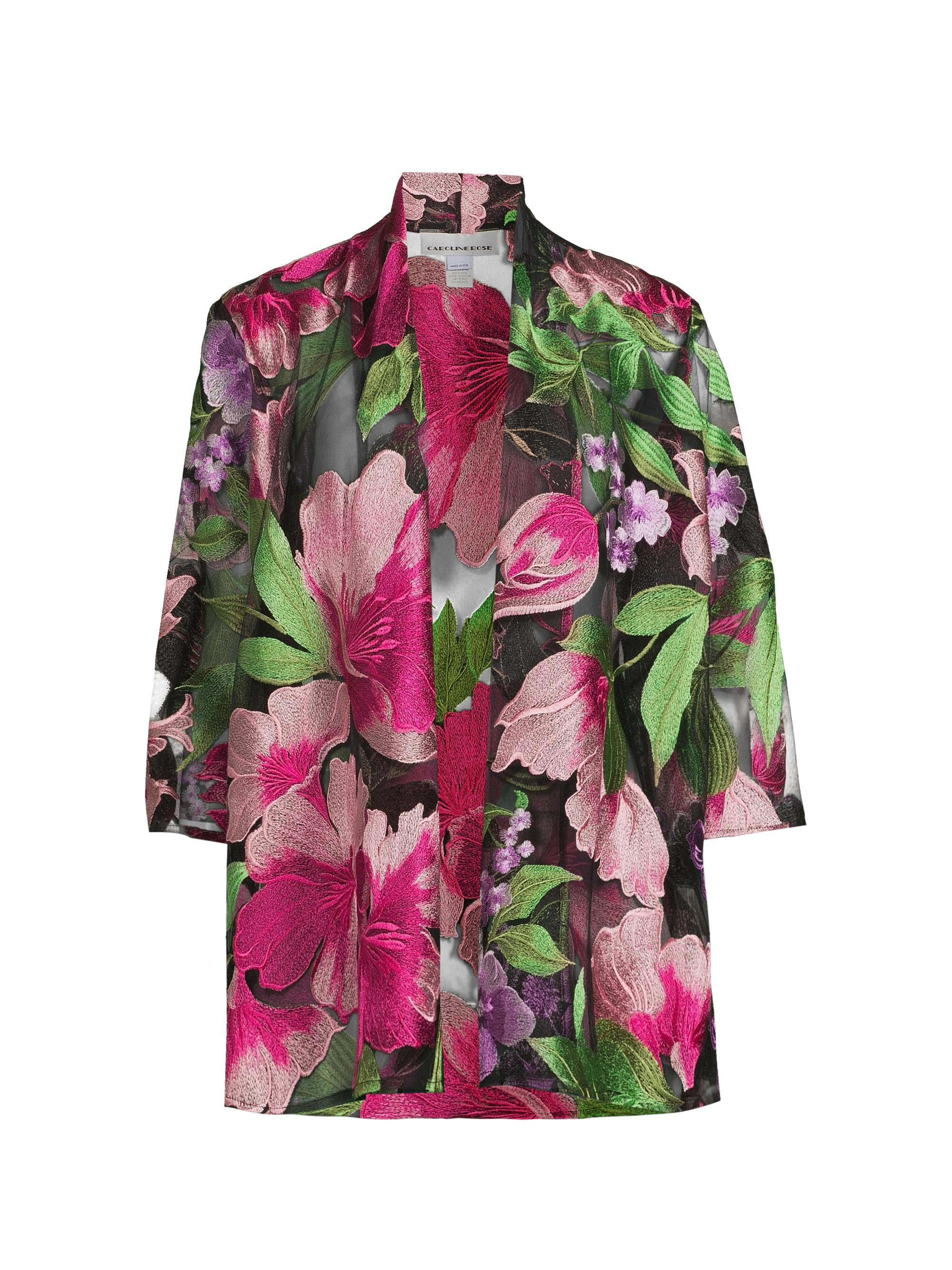 Caroline Rose Women's Abundant Blooms Embroidered Swing Cardigan - Multi Black