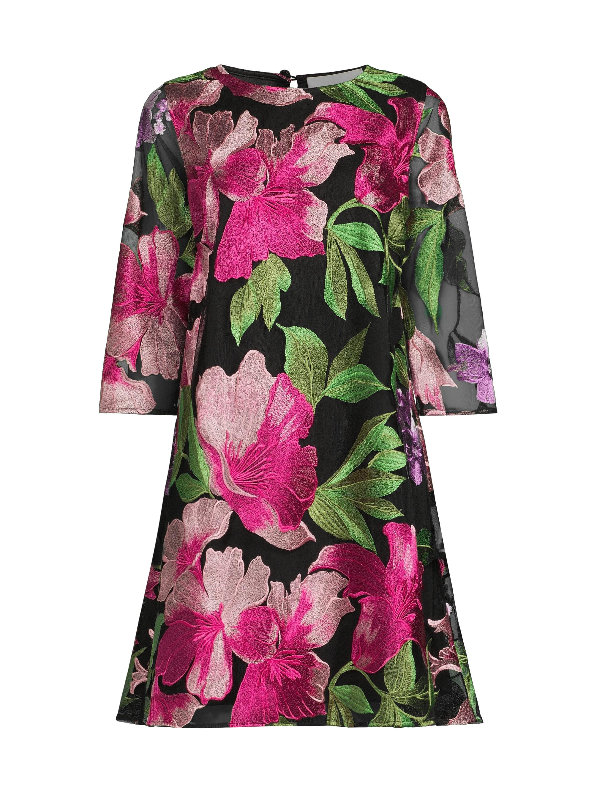 Caroline Rose Women's Abundant Blooms Easy Floral Embroidered Minidress - Multi Black