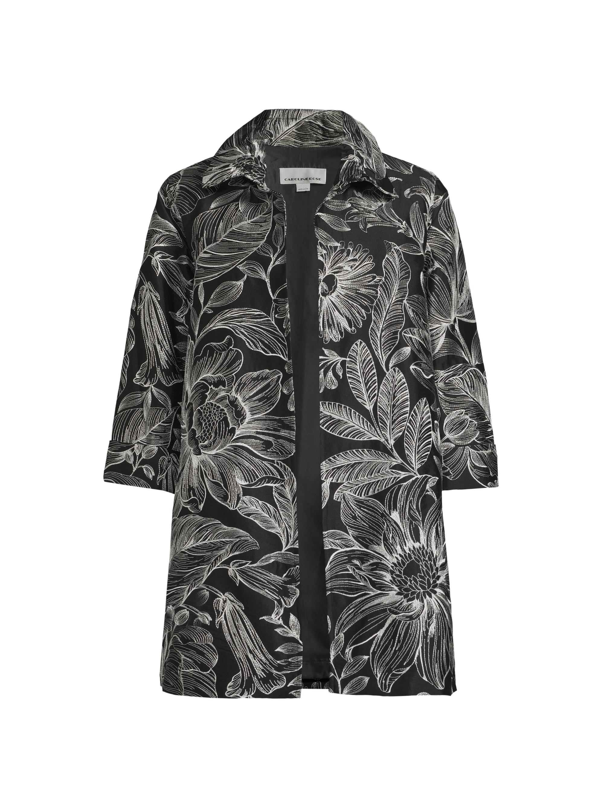 Caroline Rose Women's Floral Embroidered Open-Front Jacket - Black White