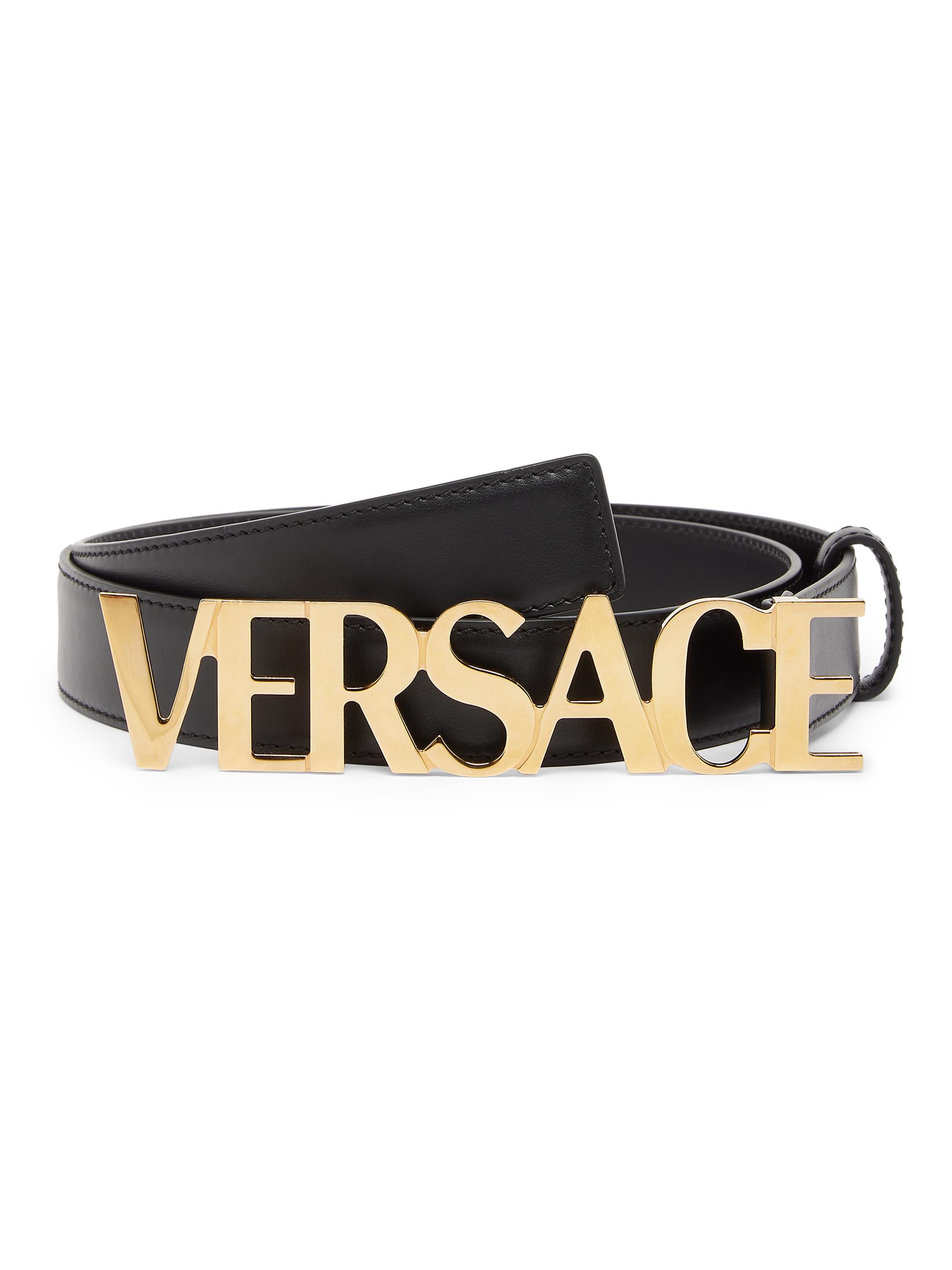 Versace Men's Logo Buckle Leather Belt - Black  Gold