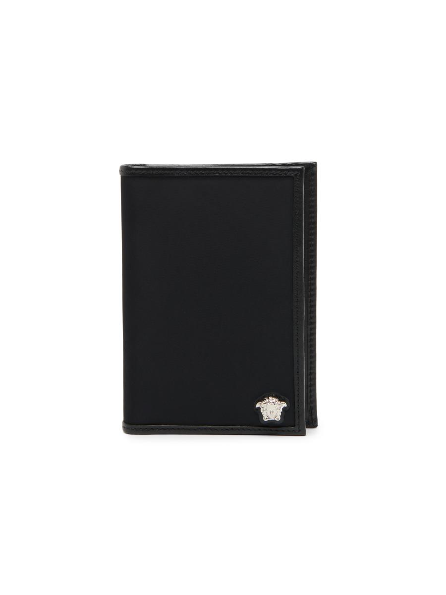 VERSACE ブラックレザー ケース Versace Passport Nylon Leather-Trim Case | Saks Fifth Avenue