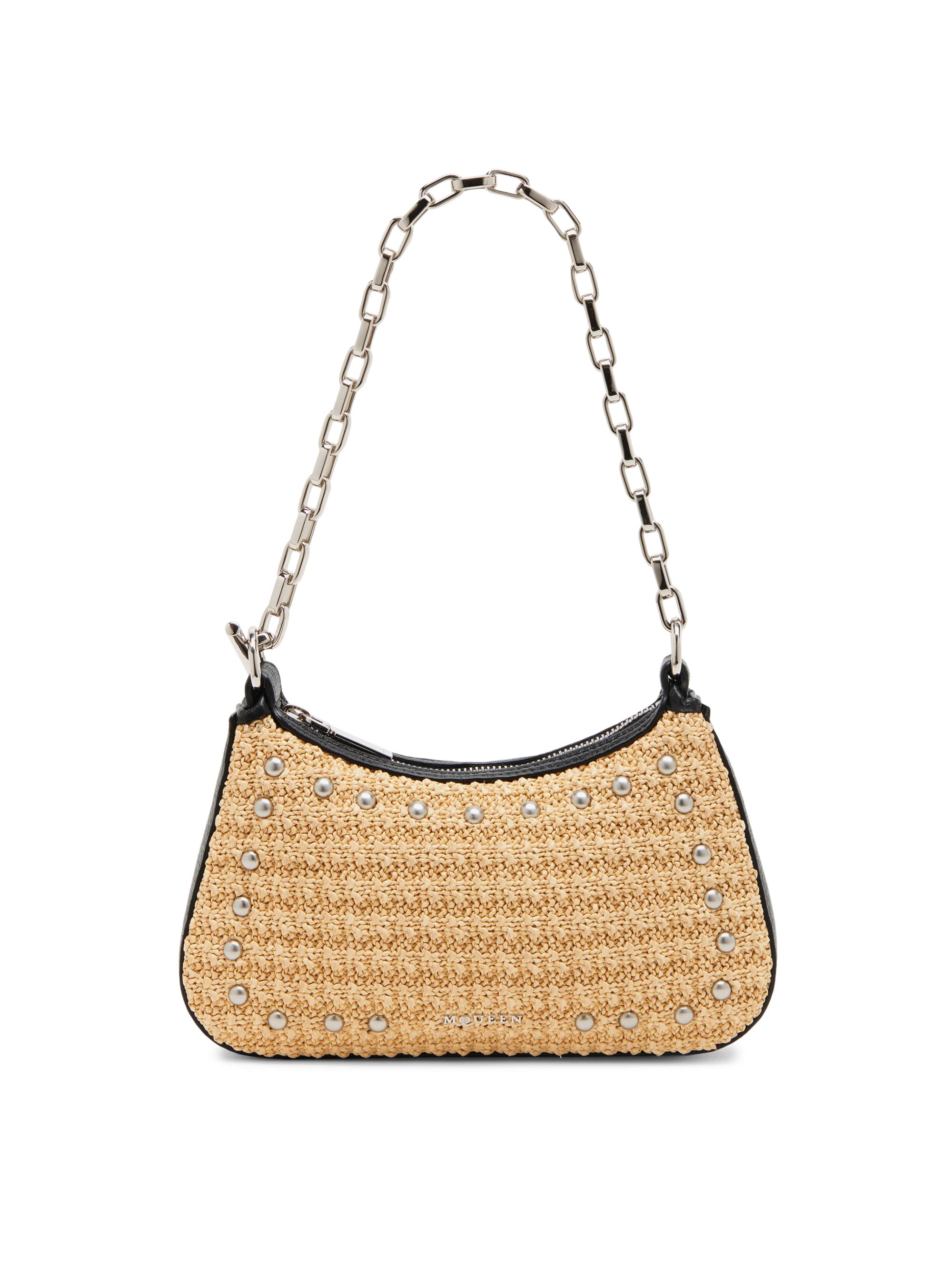 McQueen Women's Mini T-Bar Textured & Studded Shoulder Bag - Natural Black Silver