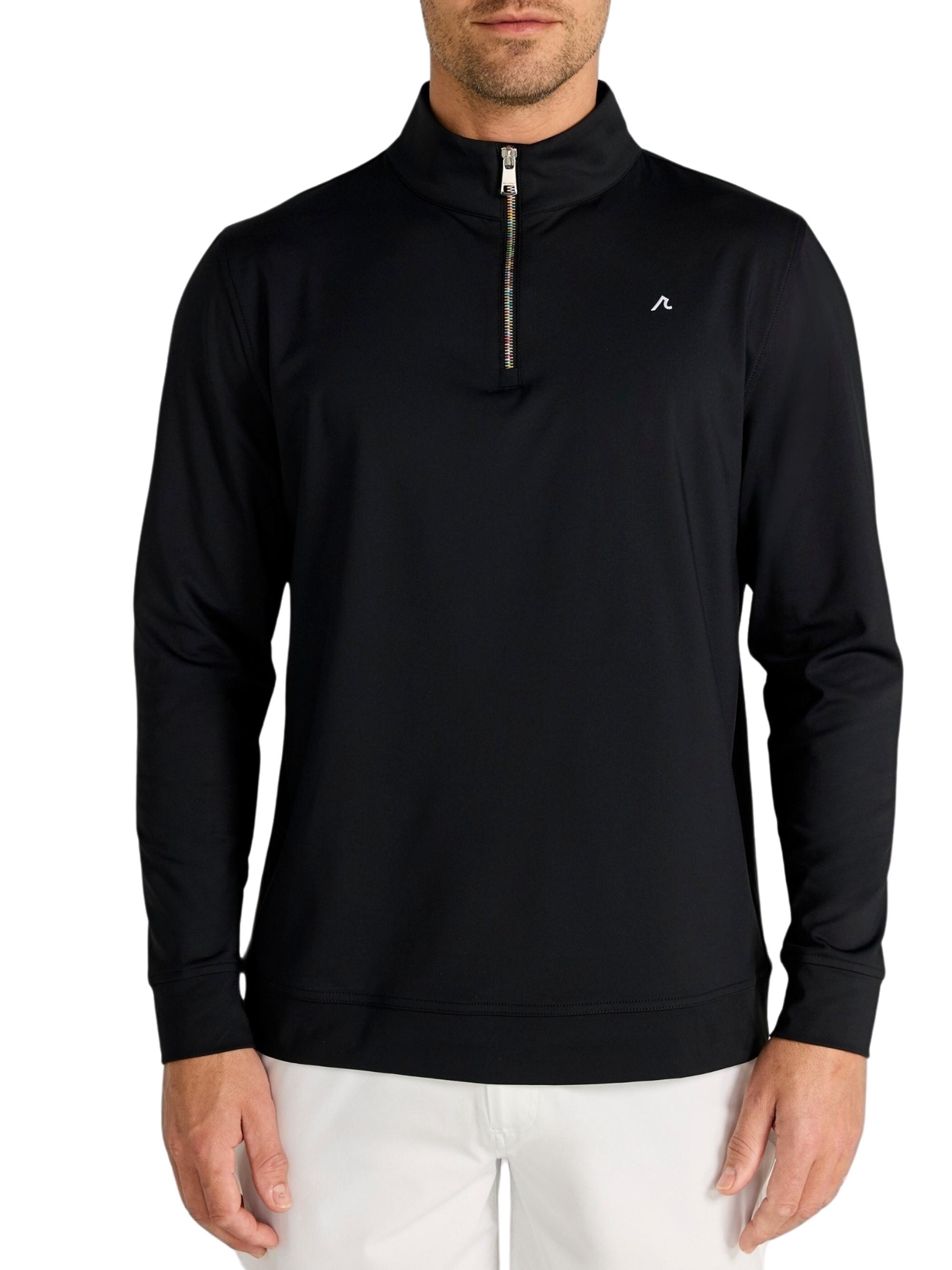 Redvanly Men's Serves Stretch-Knit Quarter-Zip Top - Tuxedo