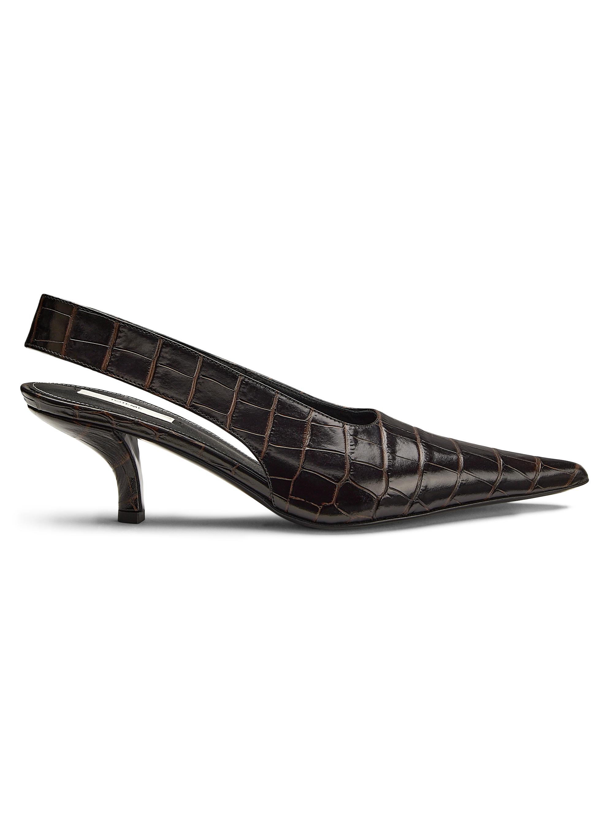 Toteme Women's 55MM Croc-Embossed Leather Slingback Pumps - Dark Brown