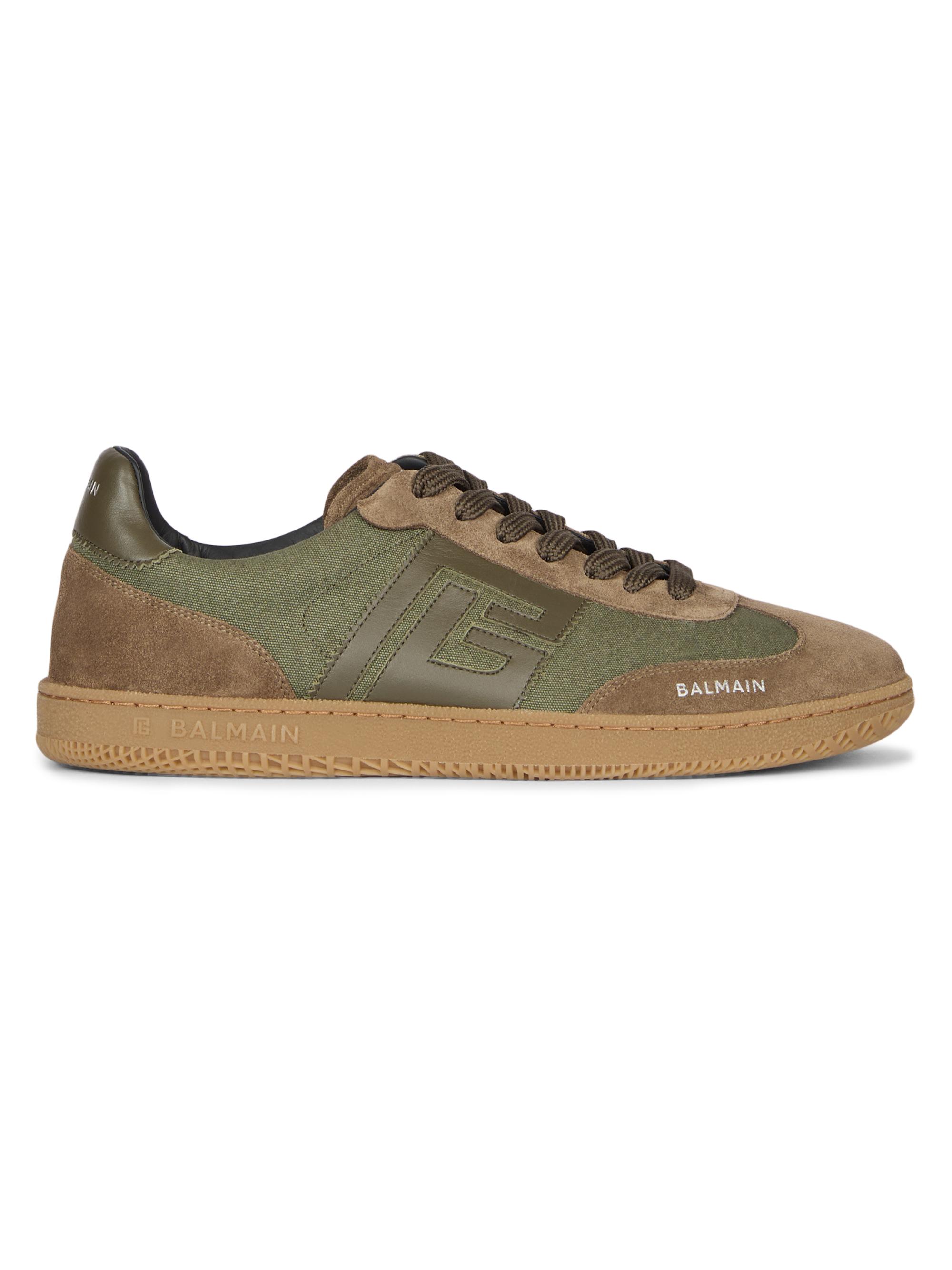 Balmain Men's Swan Logo Canvas & Suede Low-Top Sneakers - Khaki