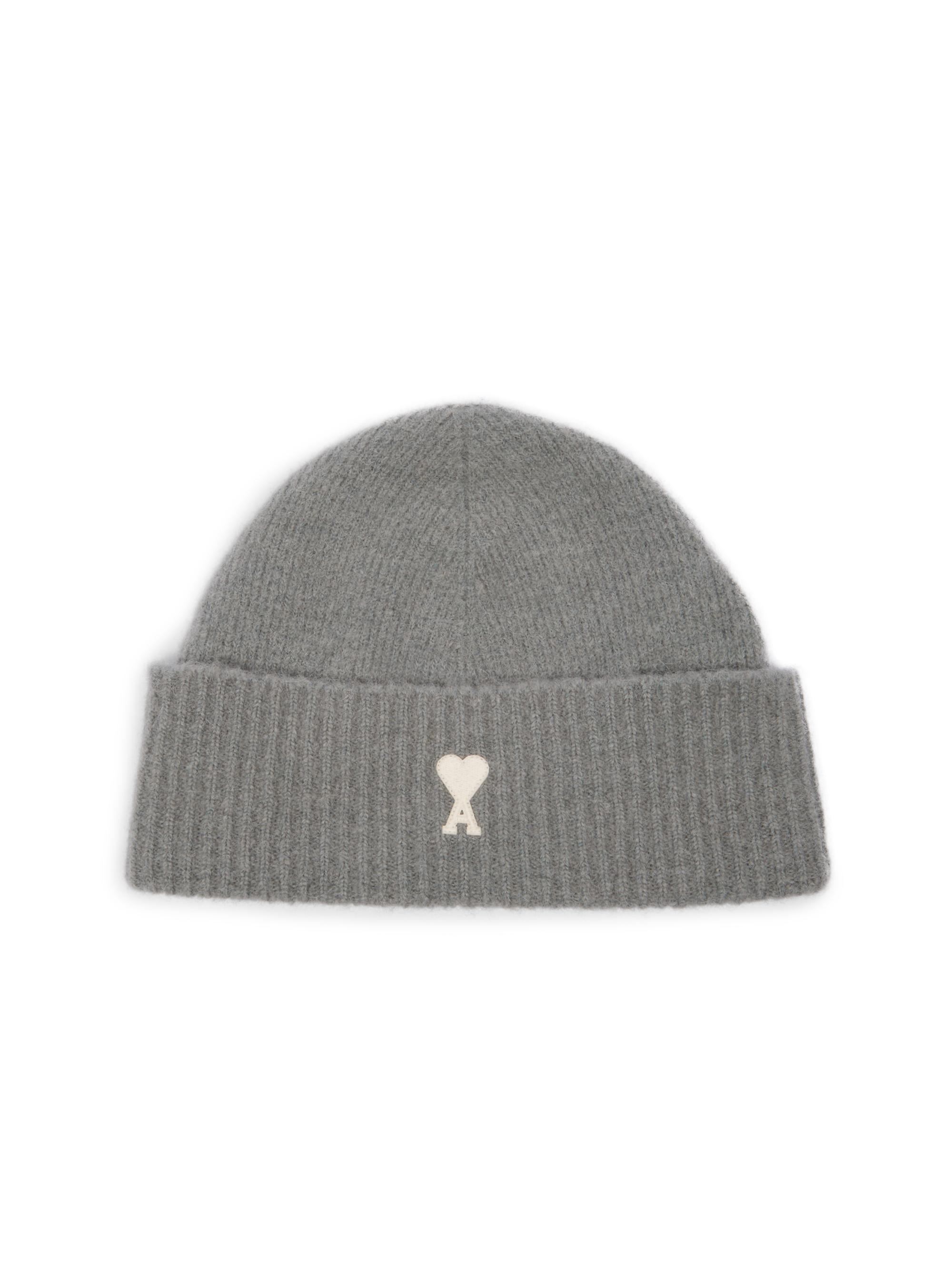 AMI Paris Men's Logo Alpaca-Blend Knit Beanie Hat - Grey Beige
