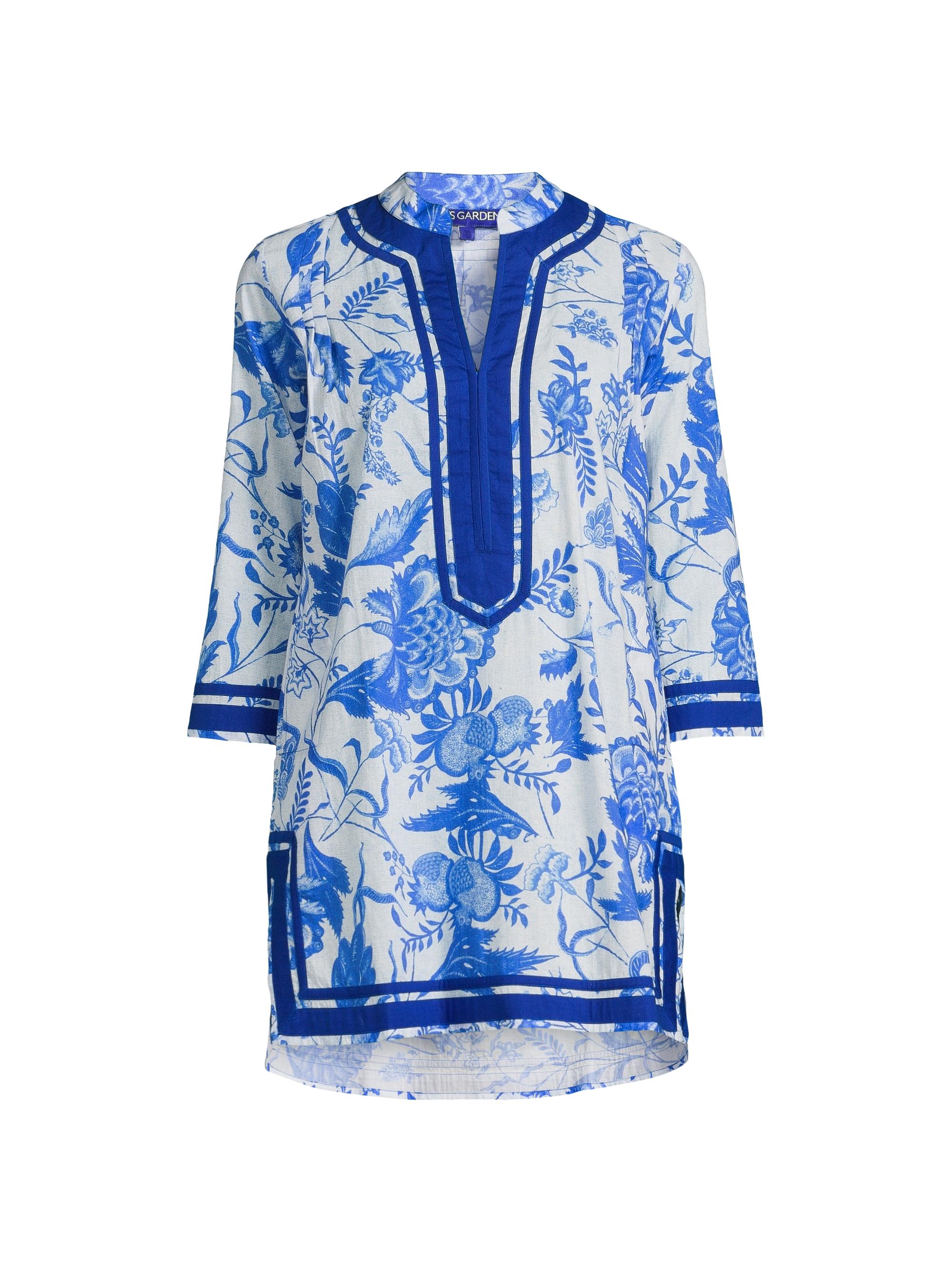Ro's Garden Women's Tokyo Kurta Floral Cotton Minidress - Blue Tiffany
