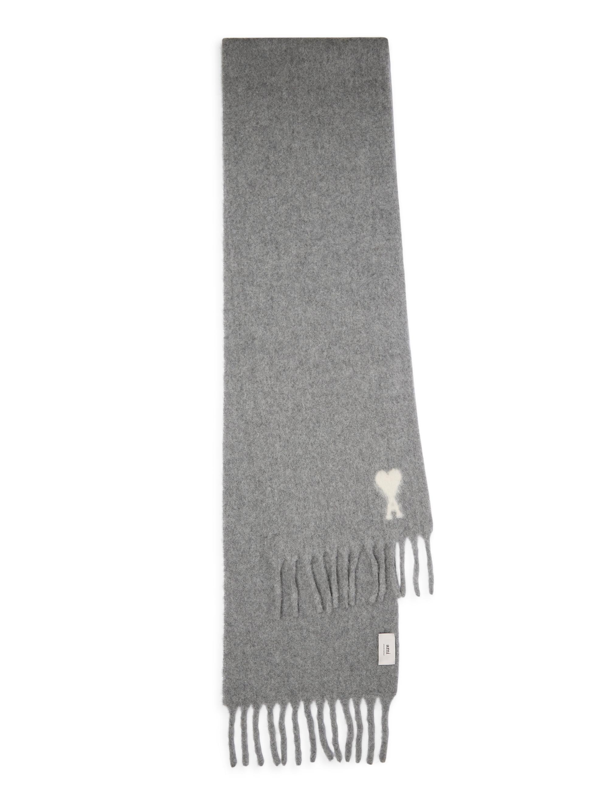 AMI Paris Men's Logo Alpaca-Blend Knit Scarf - Grey