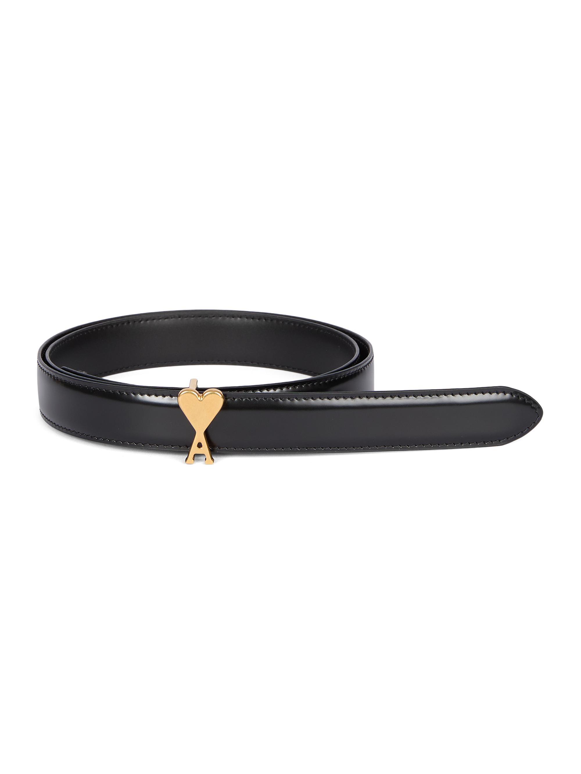 AMI Paris Men's Logo Leather Belt - Black Brass