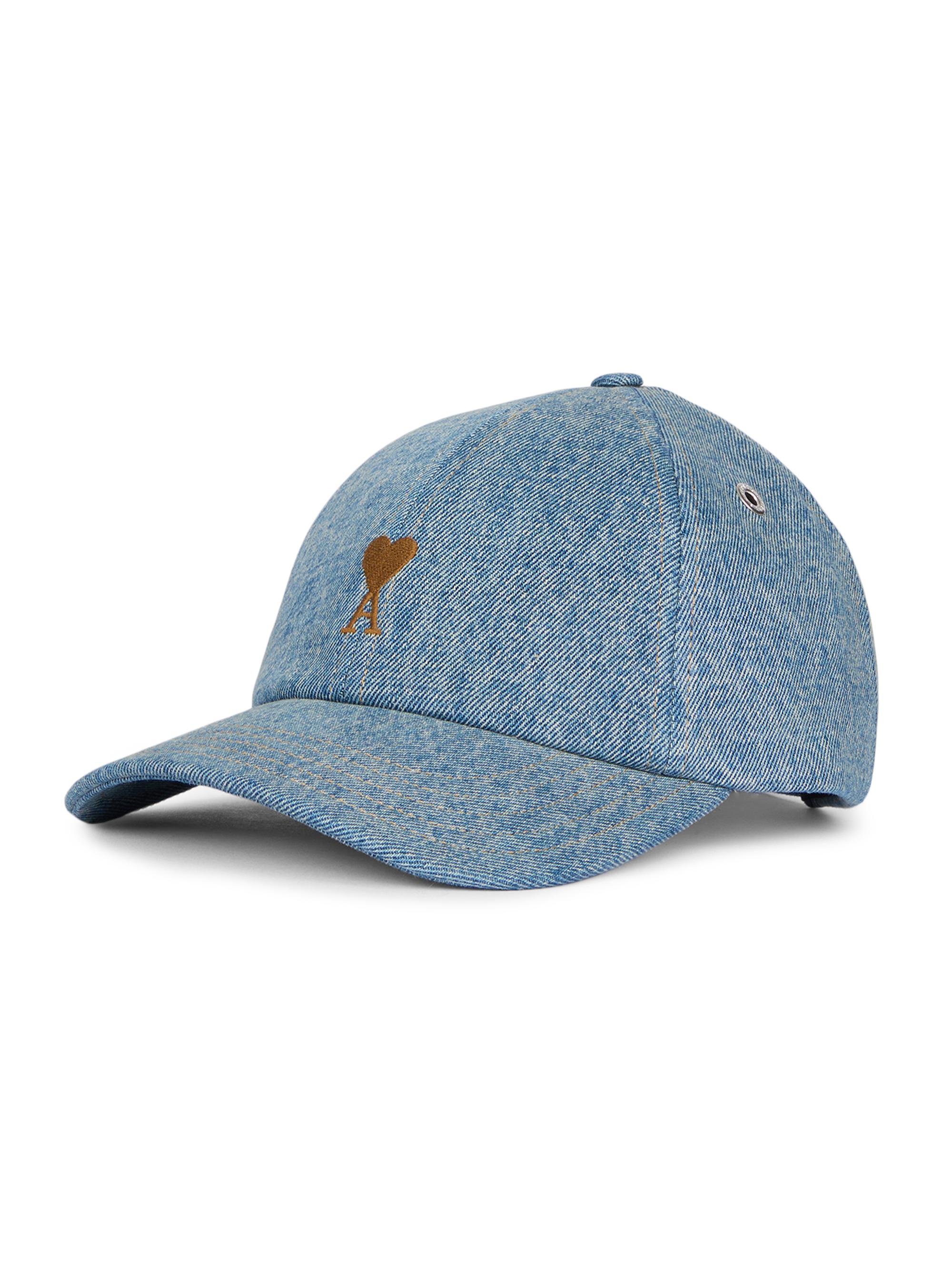 AMI Paris Men's Logo Washed Denim Baseball Cap - Blue