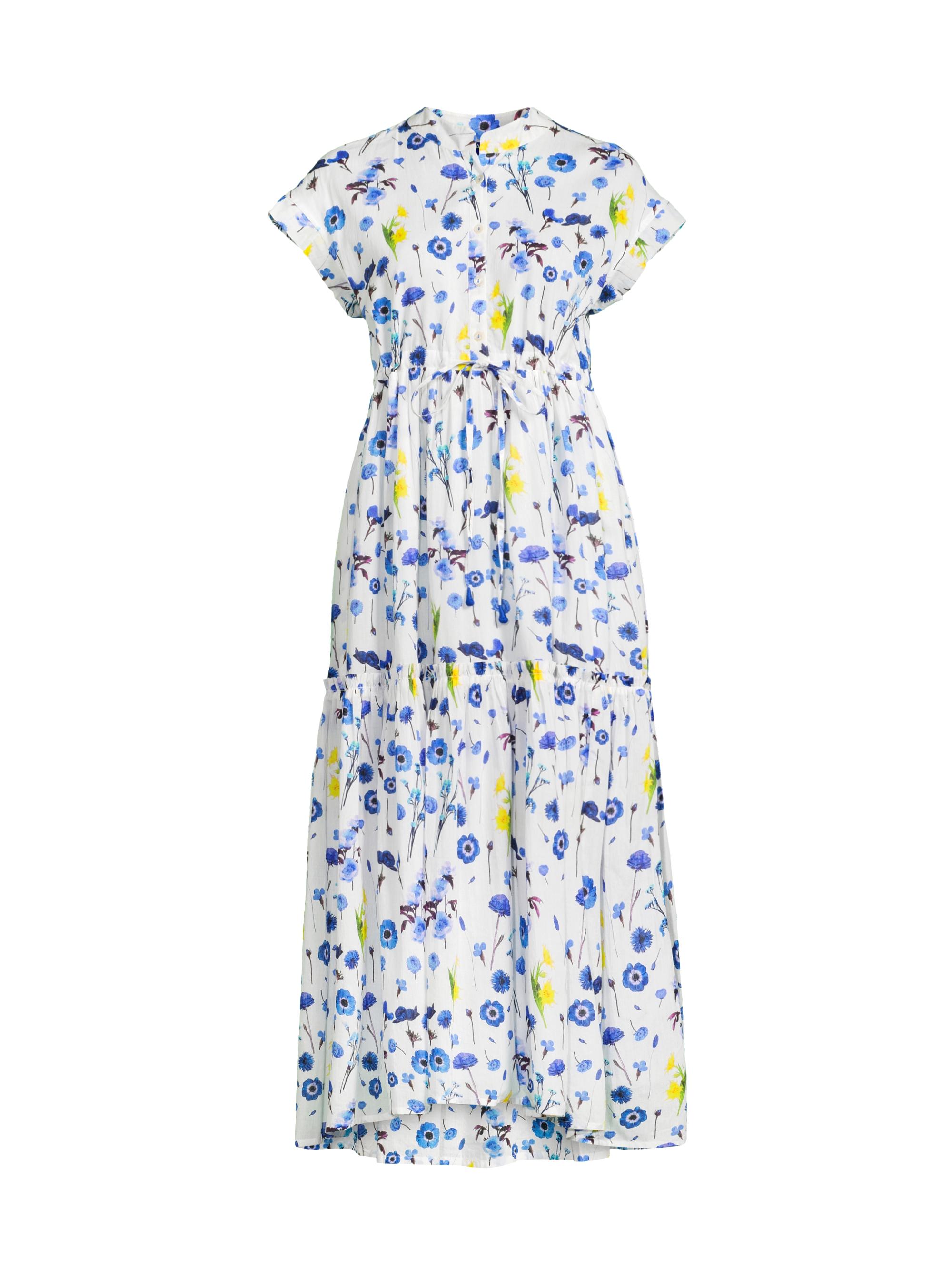 Ro's Garden Women's Mumi Floral Cotton Tie-Waist Midi-Dress - Blue Avignon