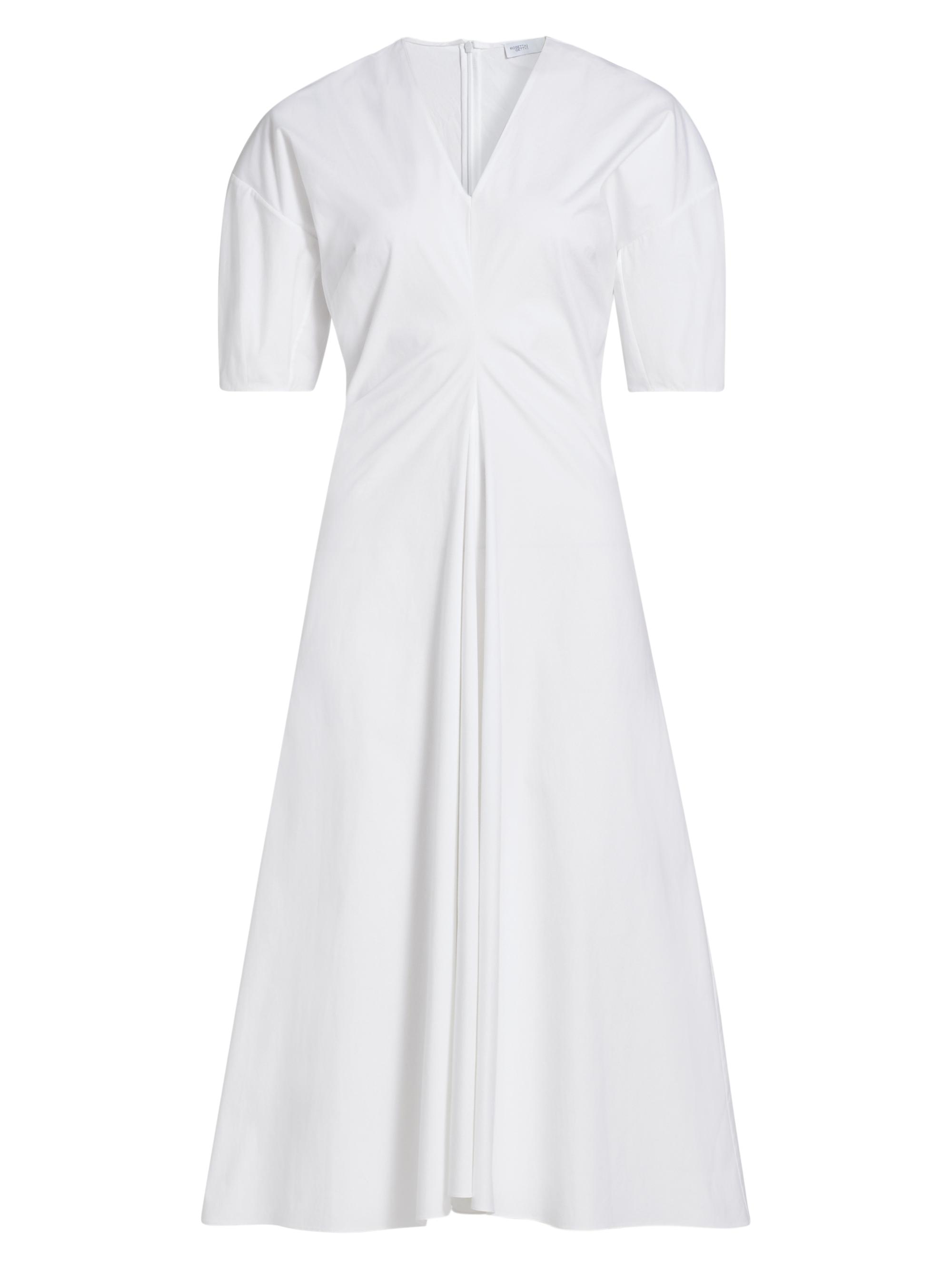 Rosetta Getty Women's Ruched Stretch-Cotton V-Neck Midi-Dress - White