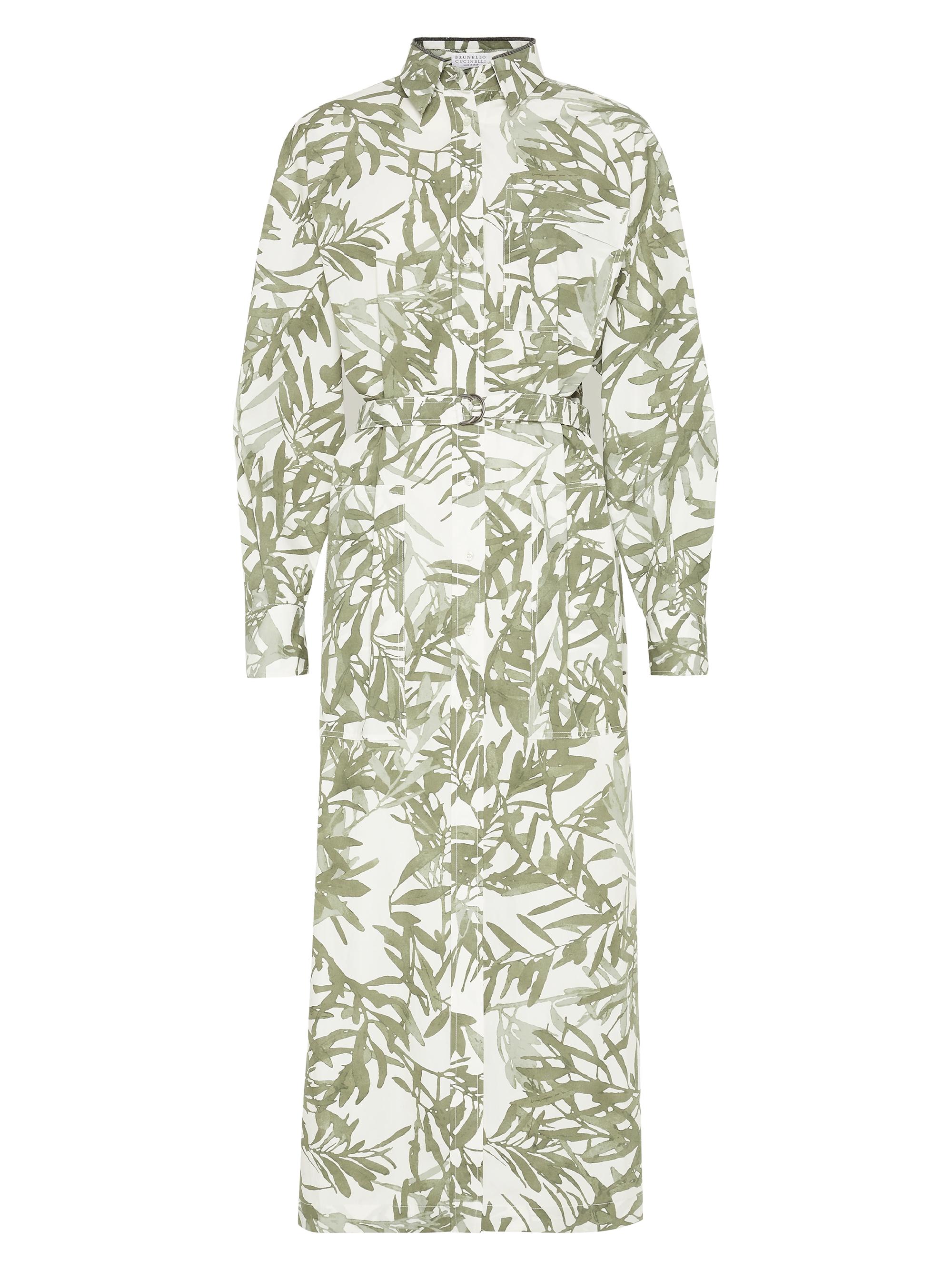 Brunello Cucinelli Women's Cotton Herbarium Print Poplin Belted Shirt Dress - Mint Green