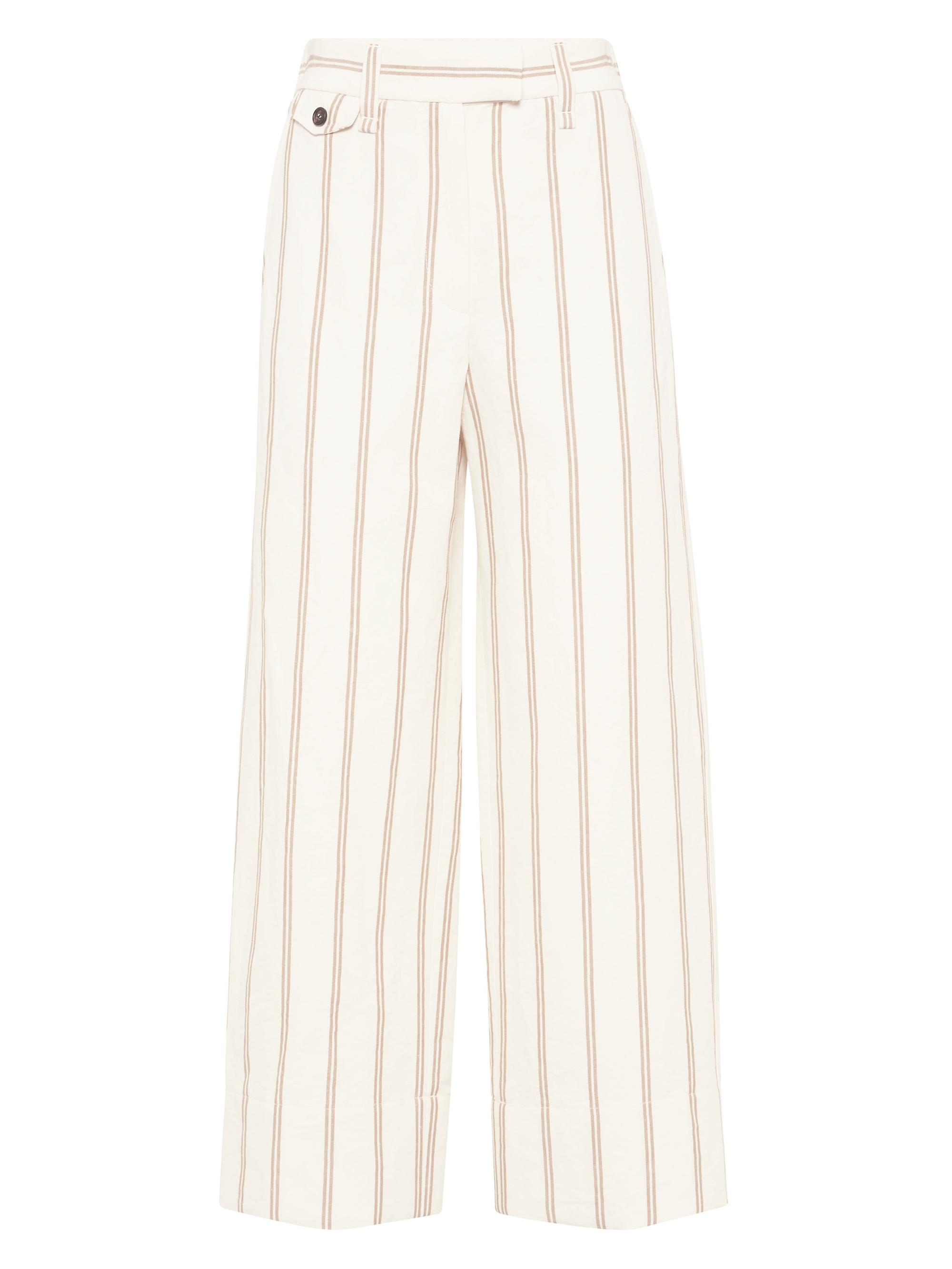 Brunello Cucinelli Women's Regimental Stripe Panama Cropped Chino Trousers - Panama