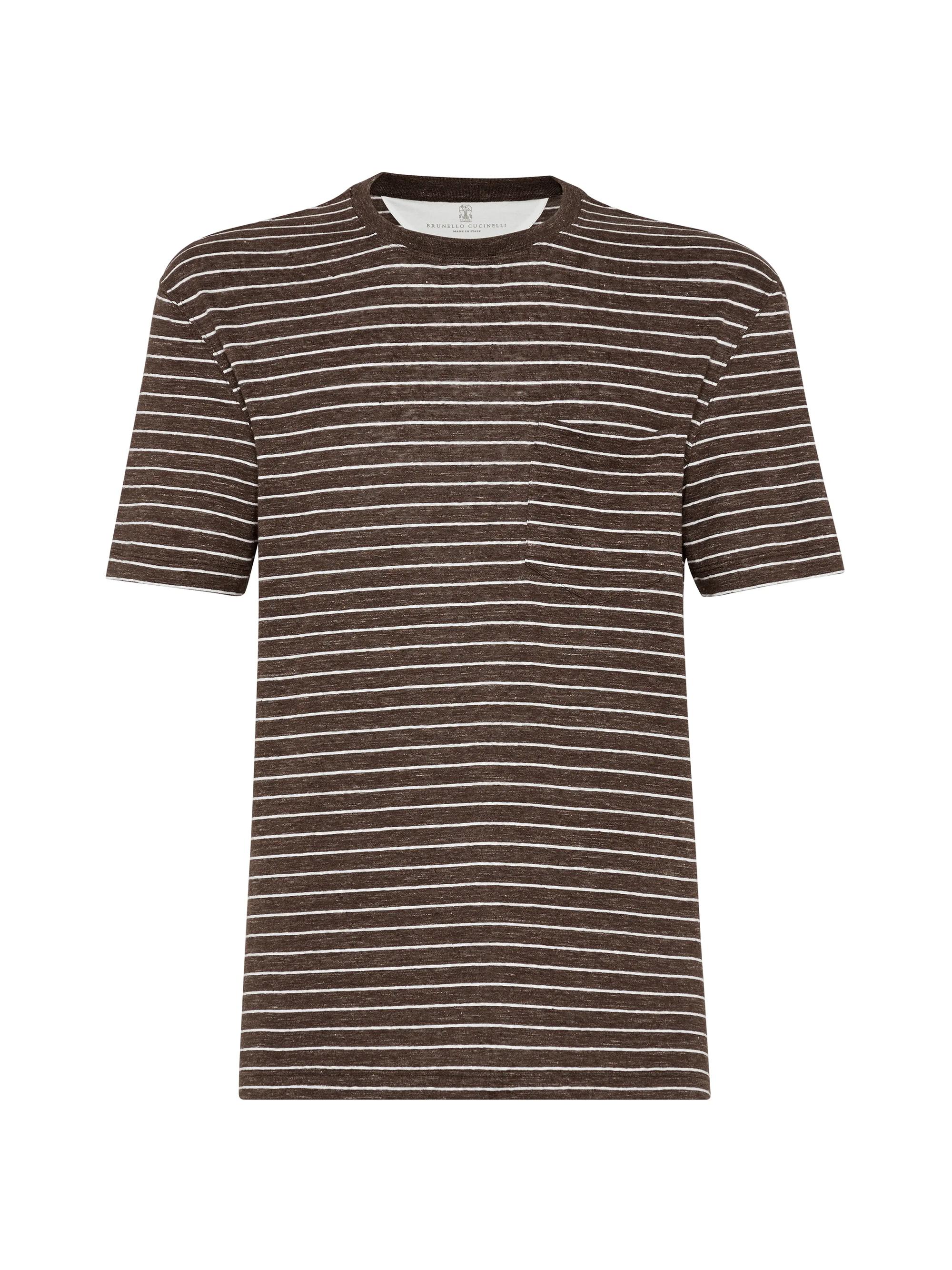 Brunello Cucinelli Men's Striped Linen Stretch Jersey Crewneck T-Shirt - Brown