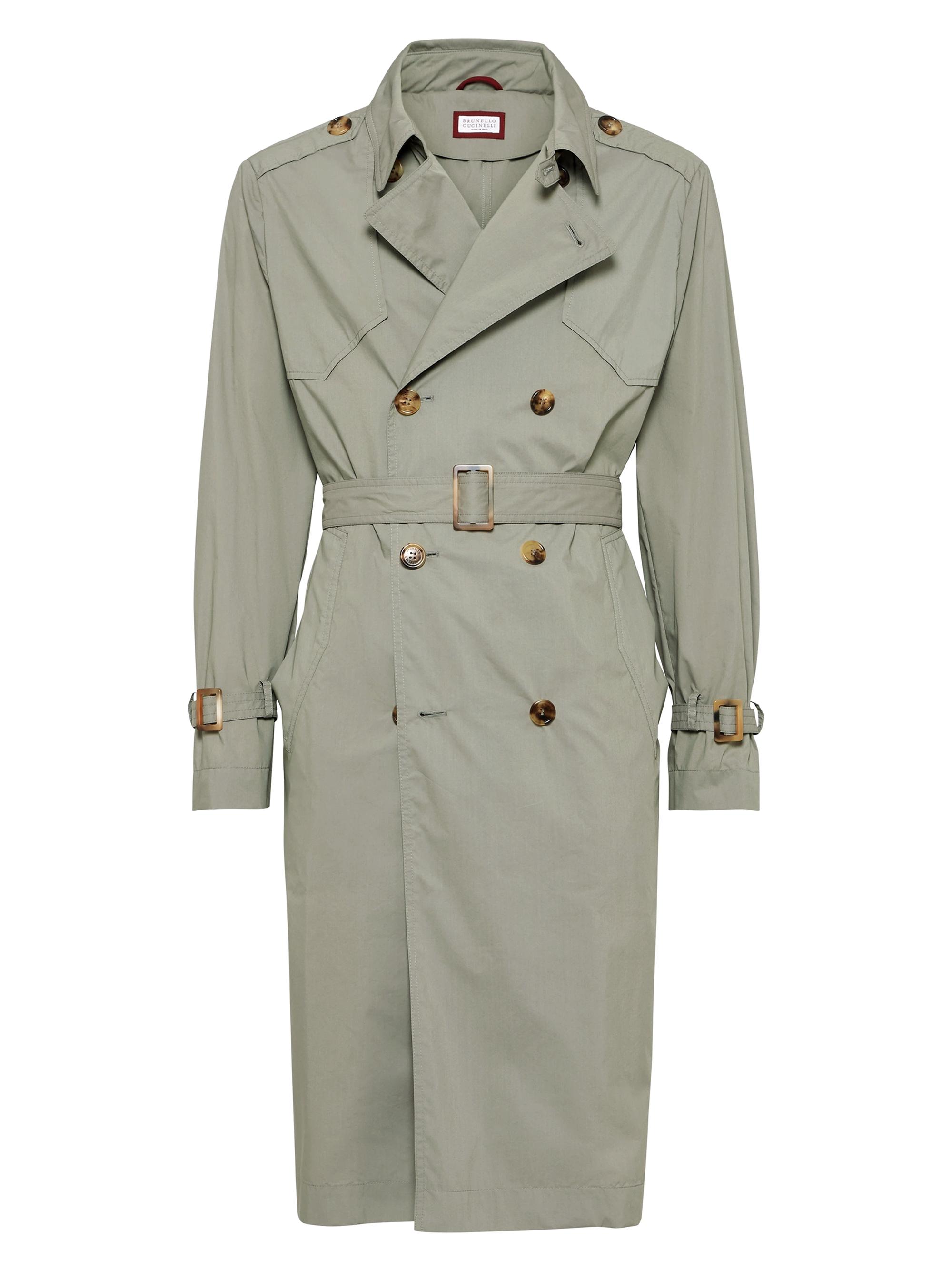 Brunello Cucinelli Men's Lightweight Water Resistant Techno Cotton Unlined Trenchcoat - Khaki