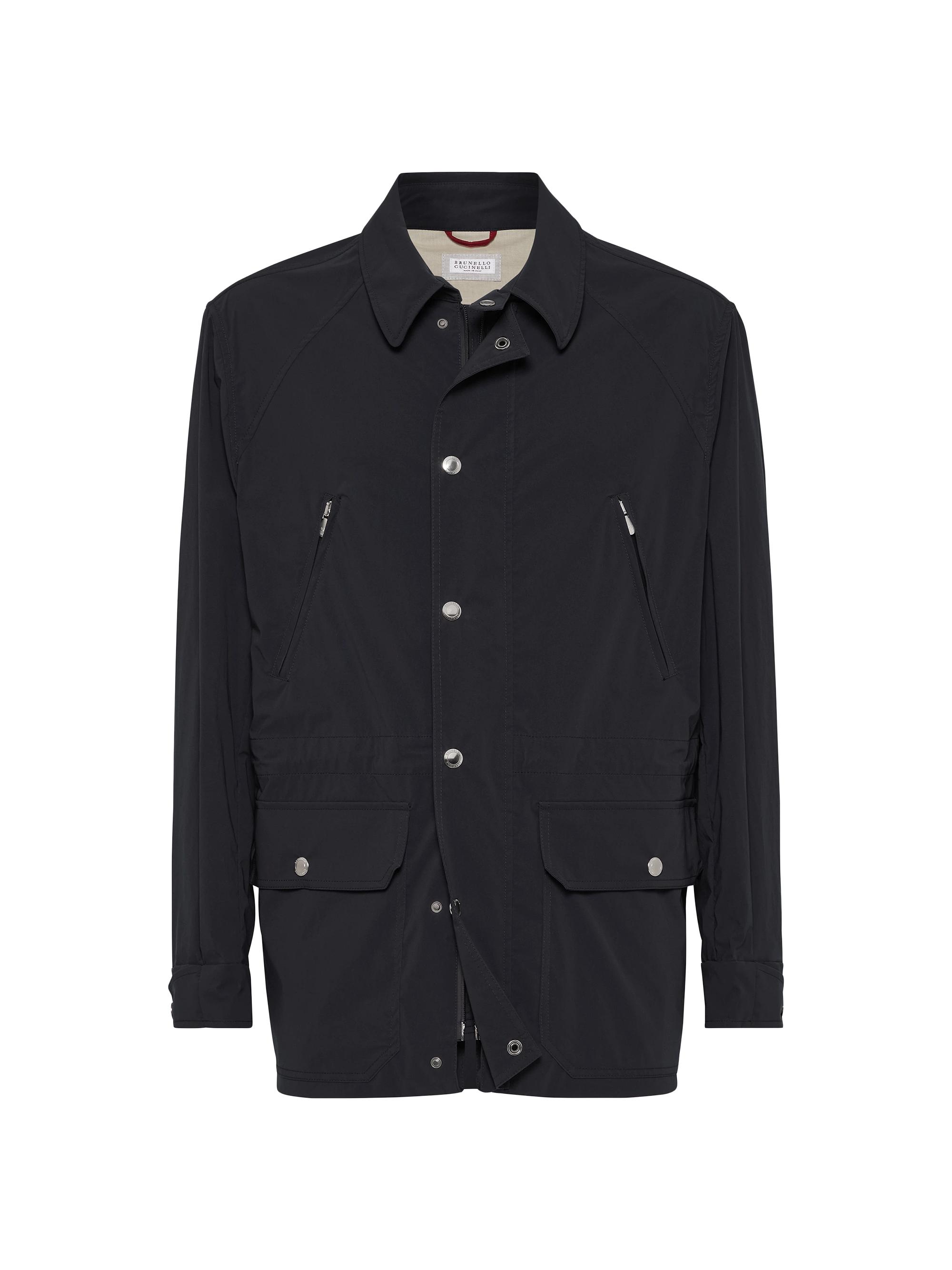 Brunello Cucinelli Men's Water Resistant Bonded Cotton Unlined Convertible Parka - Navy Blue