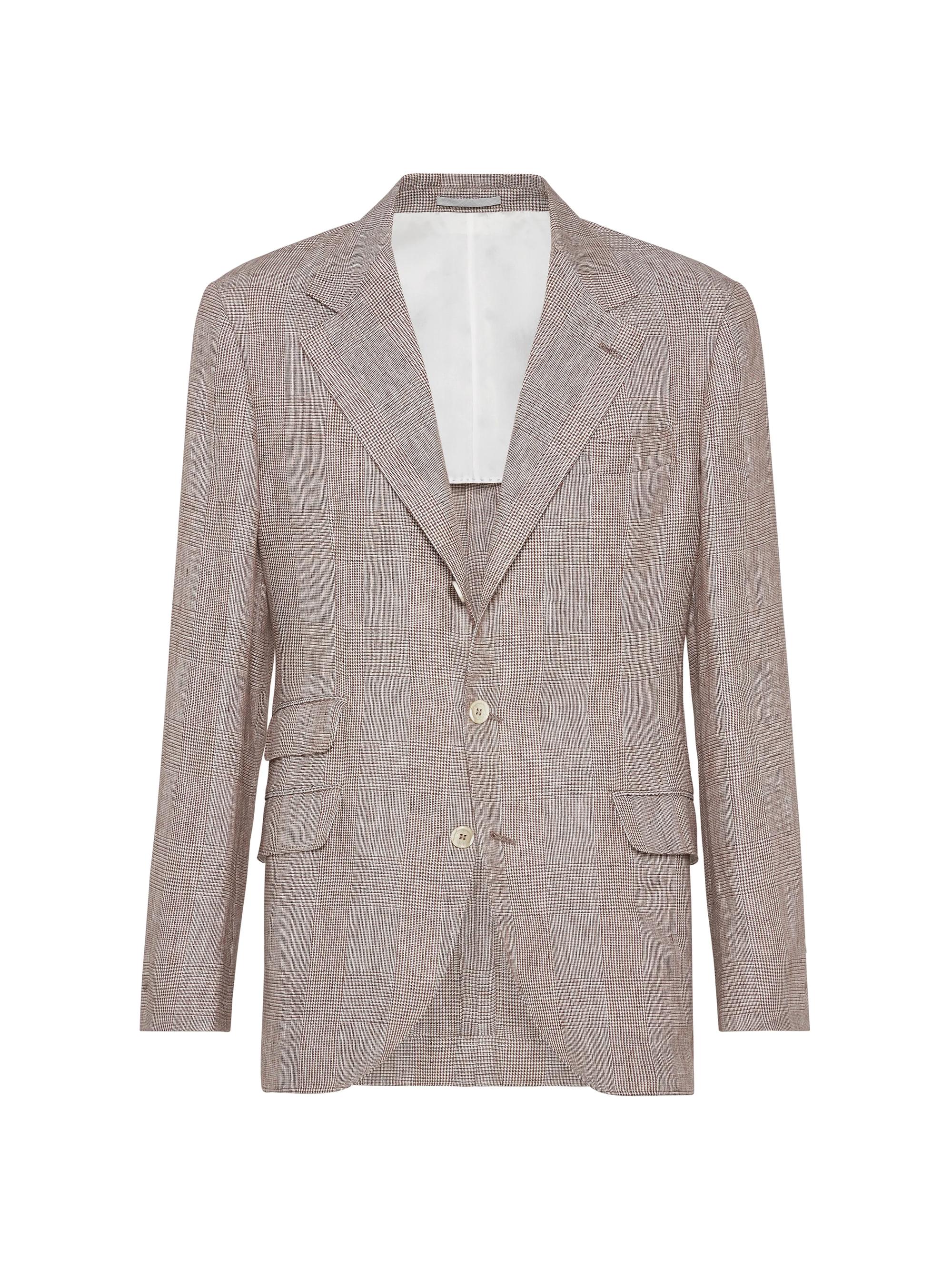 Brunello Cucinelli Men's Linen Prince of Wales Deconstructed Cavallo Blazer - Grey