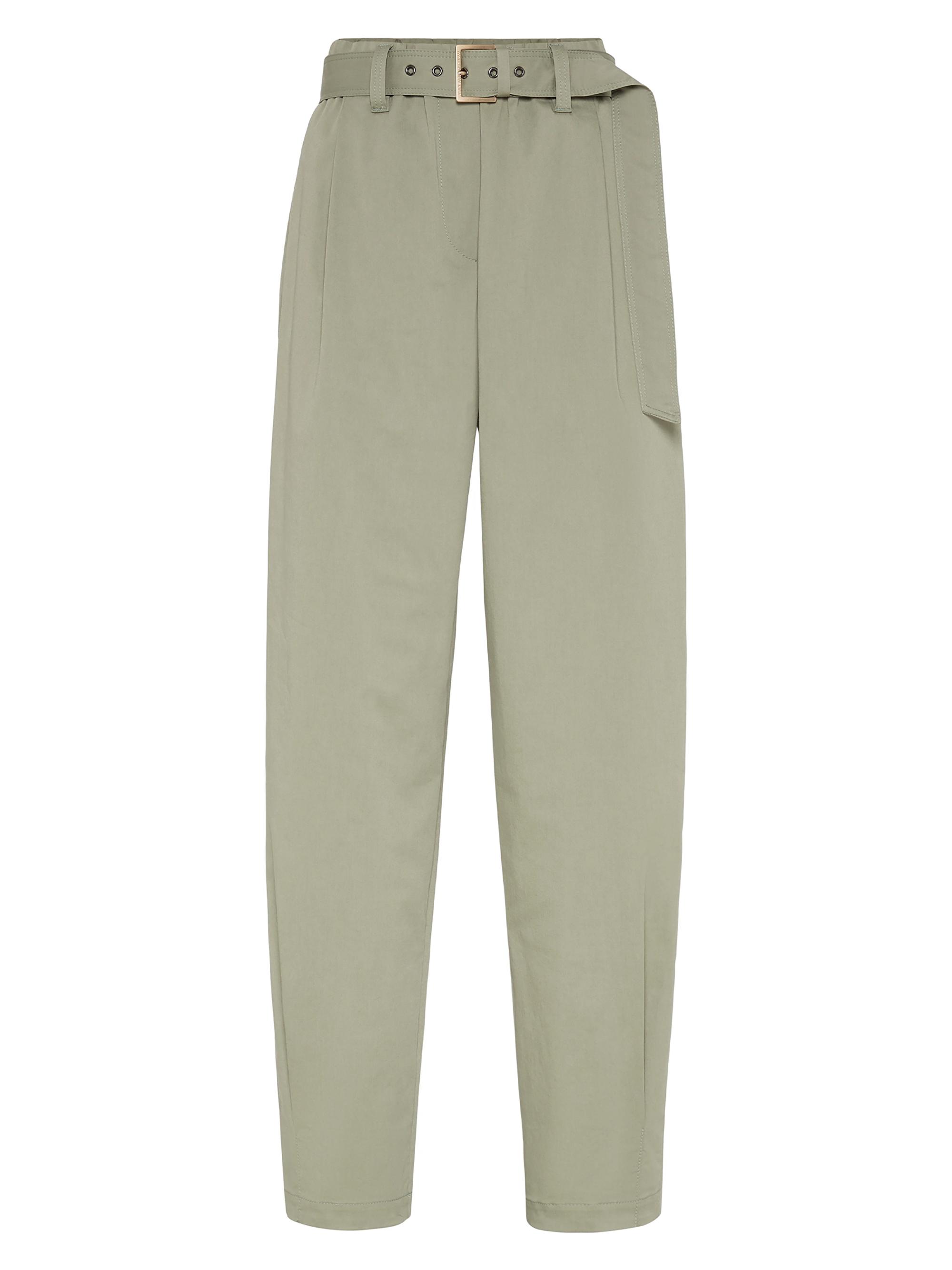 Brunello Cucinelli Women's Stretch Cotton Gabardine Baggy Belted Pull-On Trousers - Olive