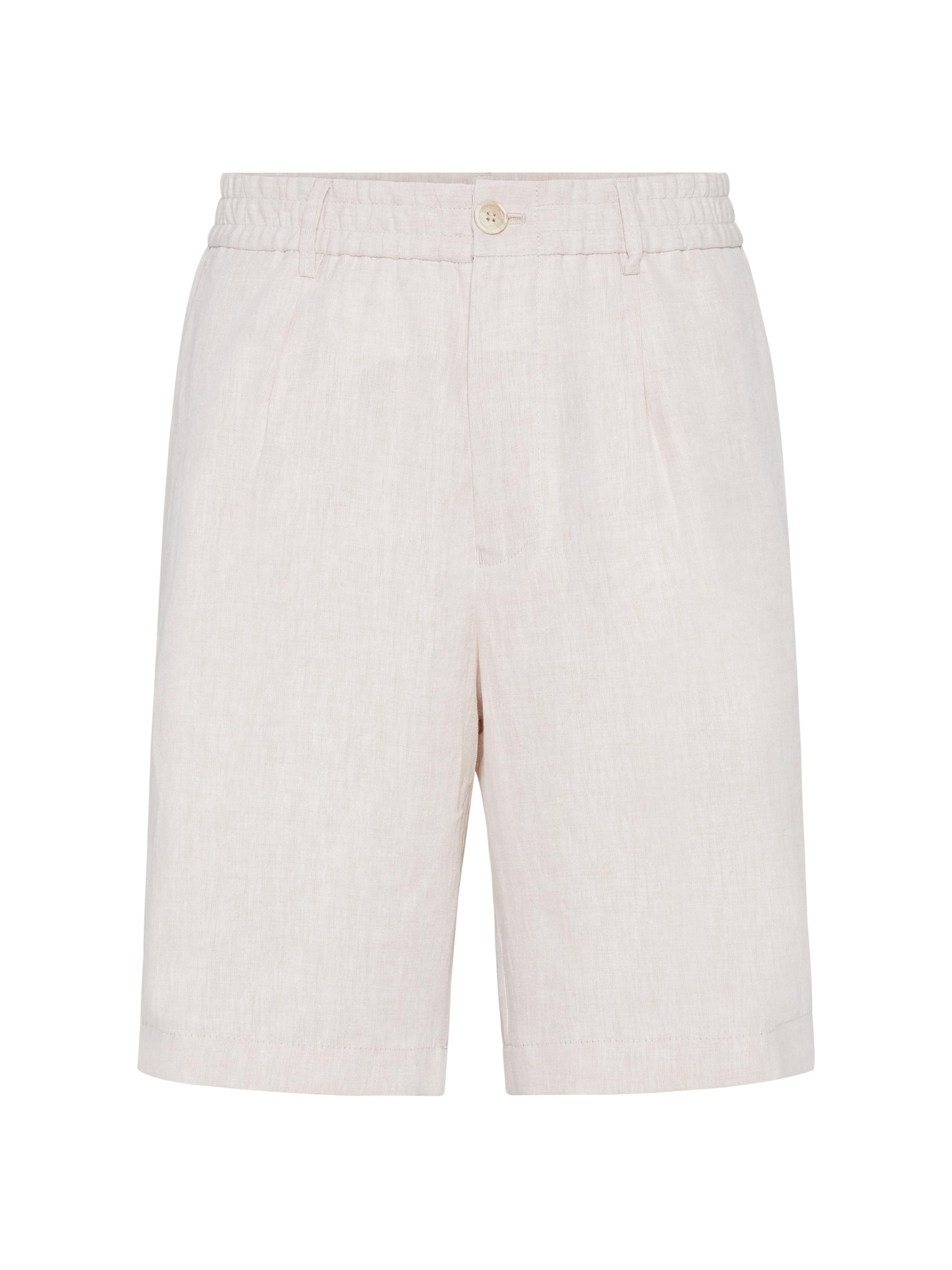 Brunello Cucinelli Men's Lightweight Linen Bermuda Shorts with Elasticated Waistband - Sand