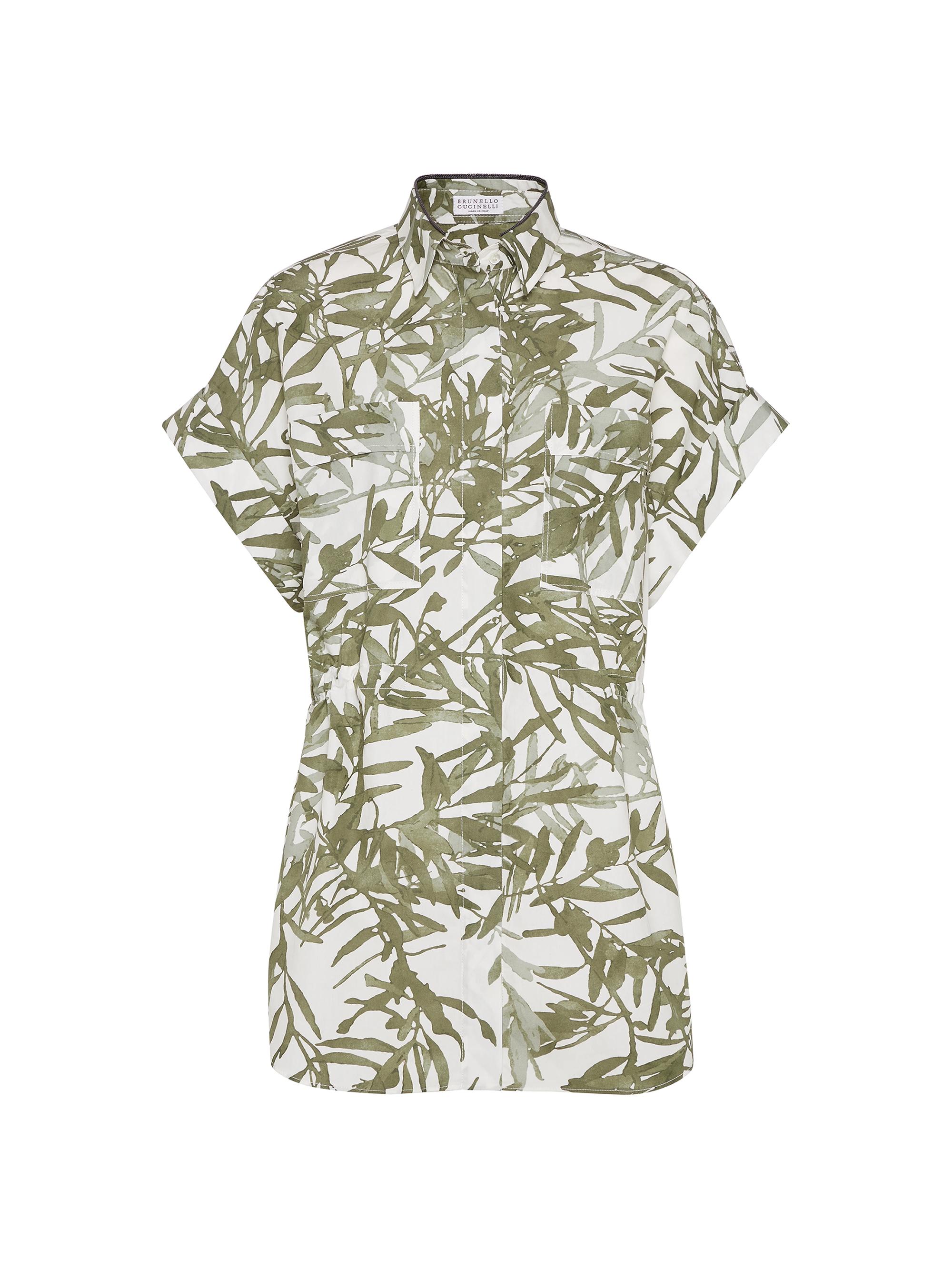 Brunello Cucinelli Women's Cotton Herbarium Print Poplin Short Sleeve Shirt - Mint Green