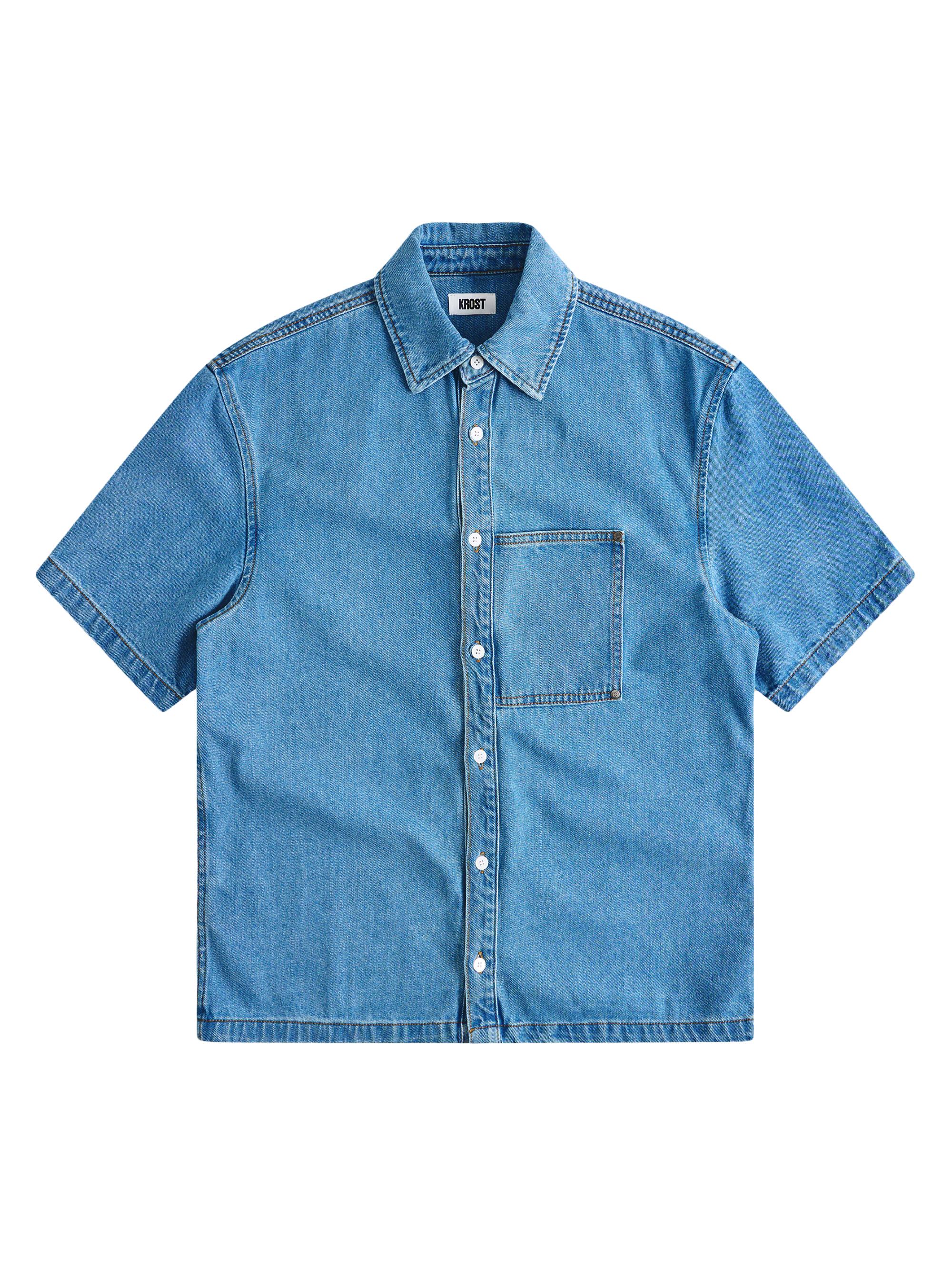 Krost Men's Mariner Denim Short Sleeve Shirt - Medium Wash