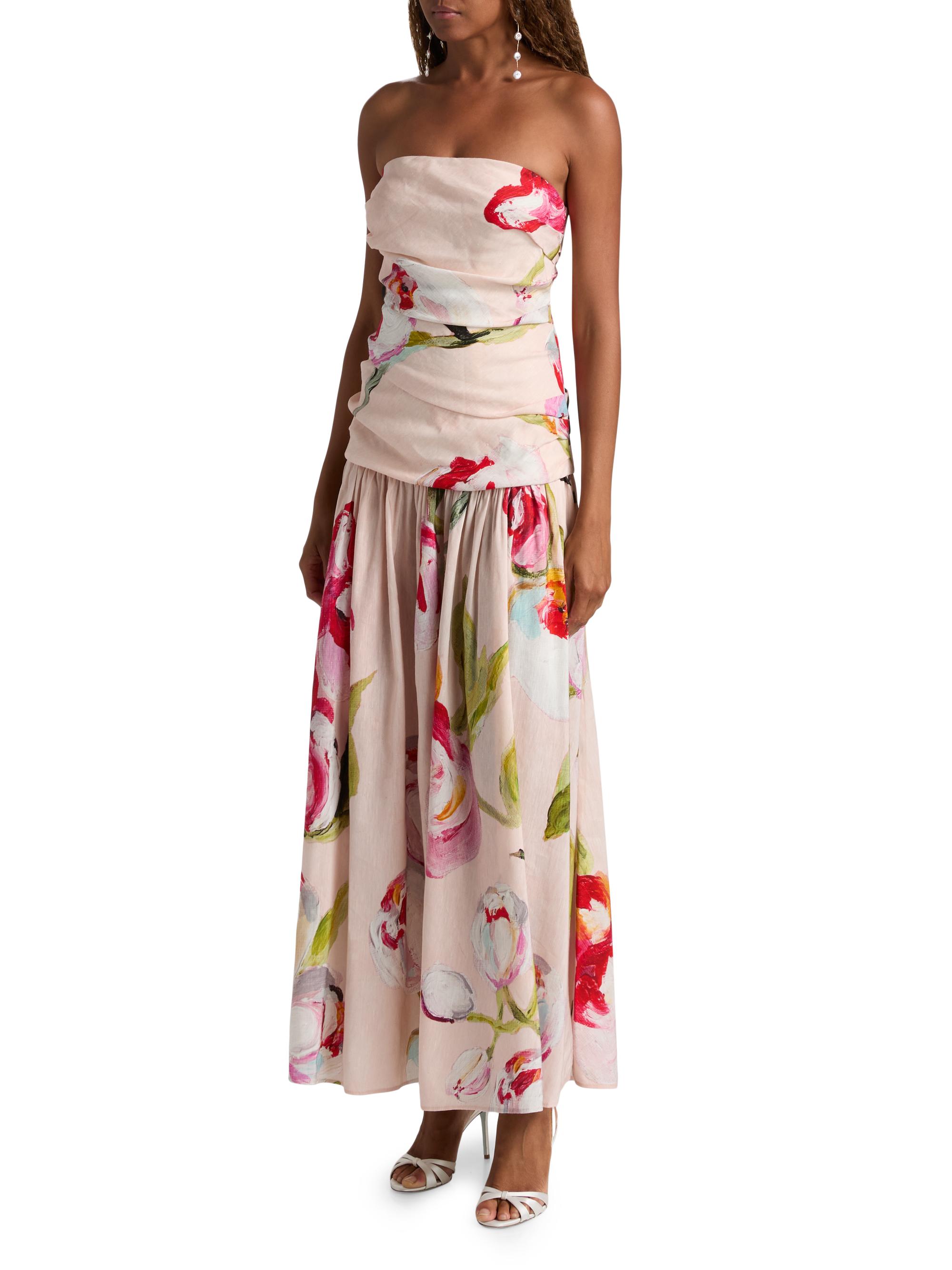 Acler Nershall Watercolor Pintucked Strapless Maxi Dress | Saks Fifth Avenue