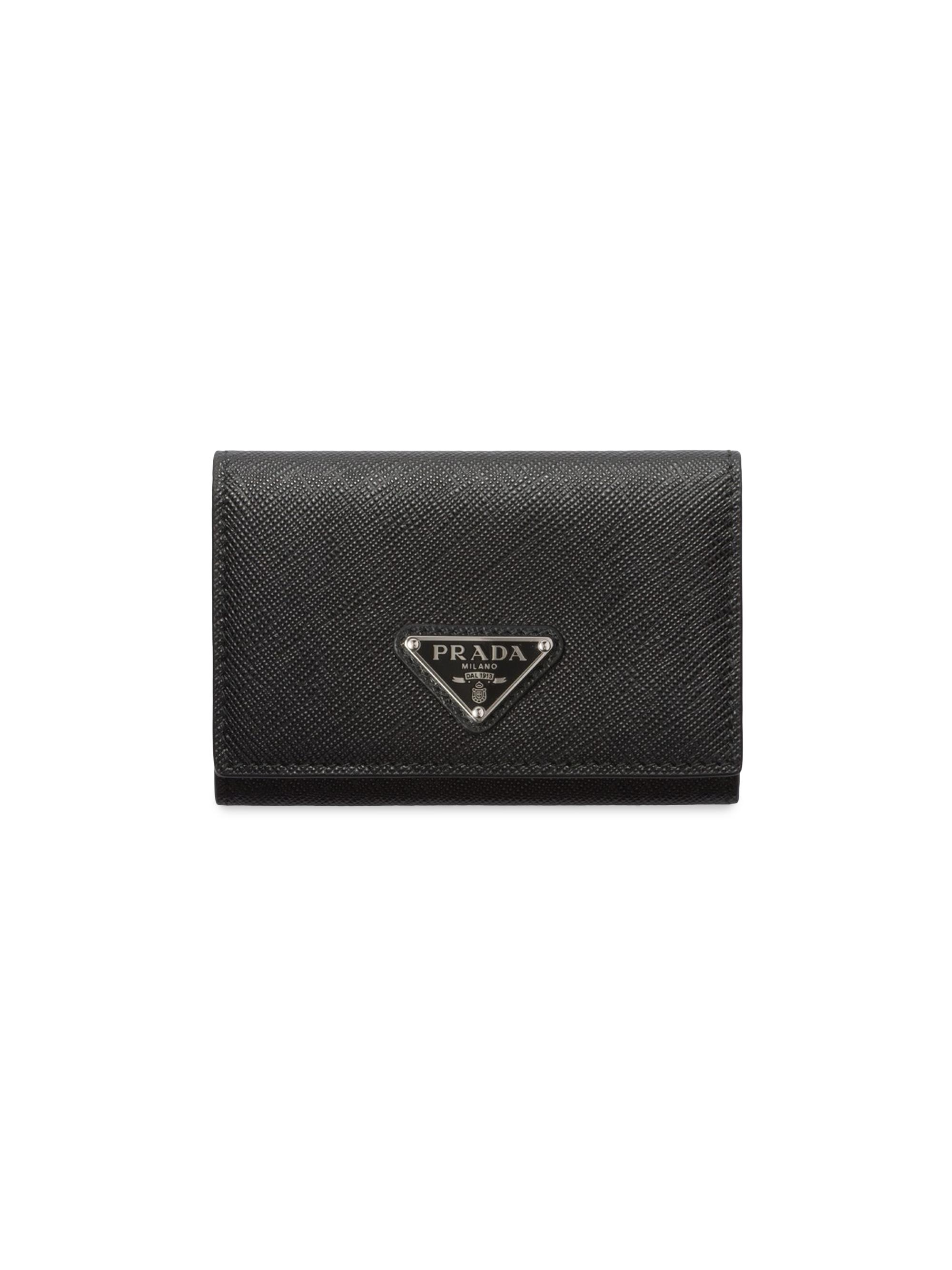 Prada Women's Saffiano Leather Card Holder - Black Silver