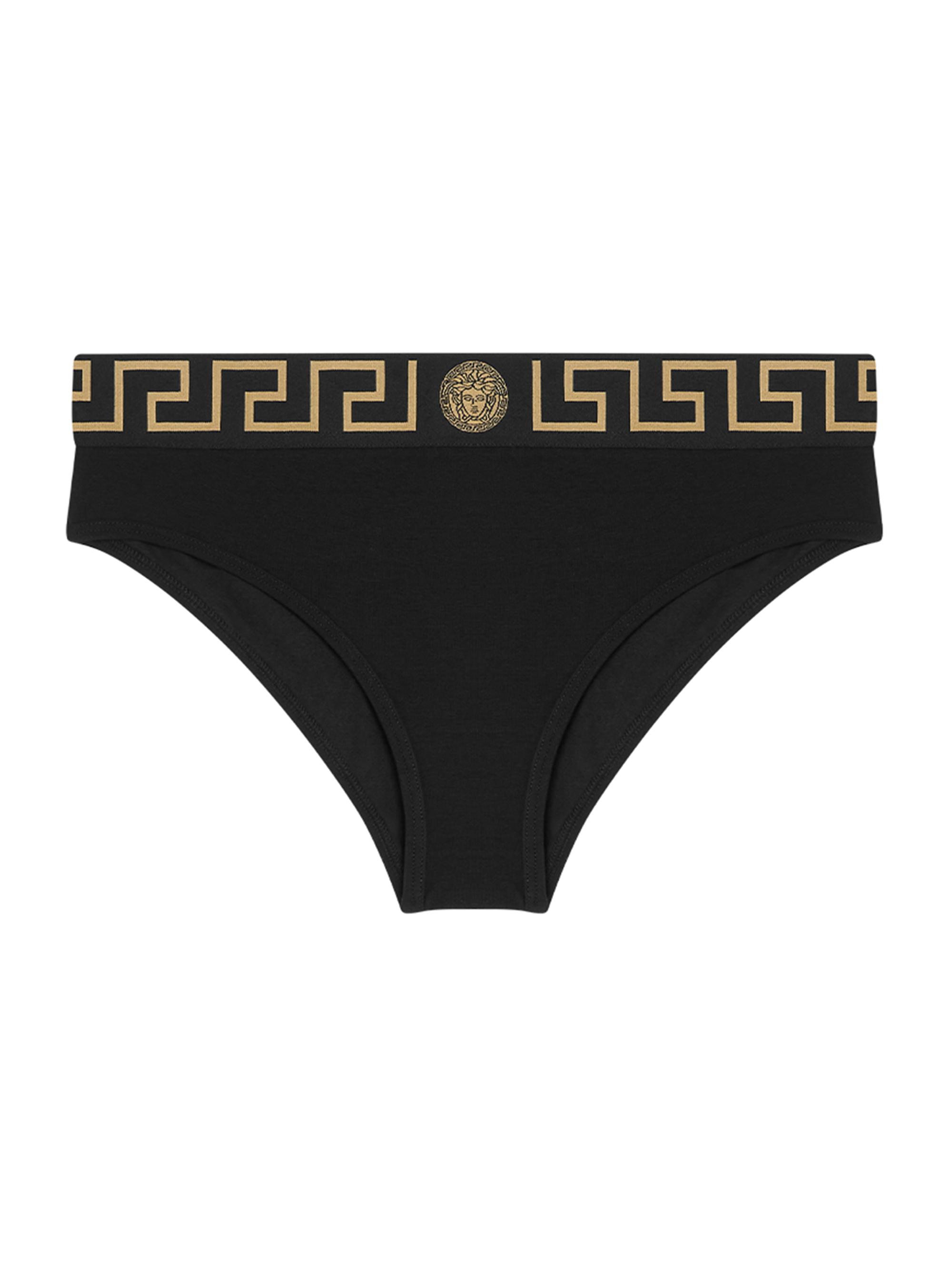 Versace Women's Stretch Cotton Logo Briefs - Black