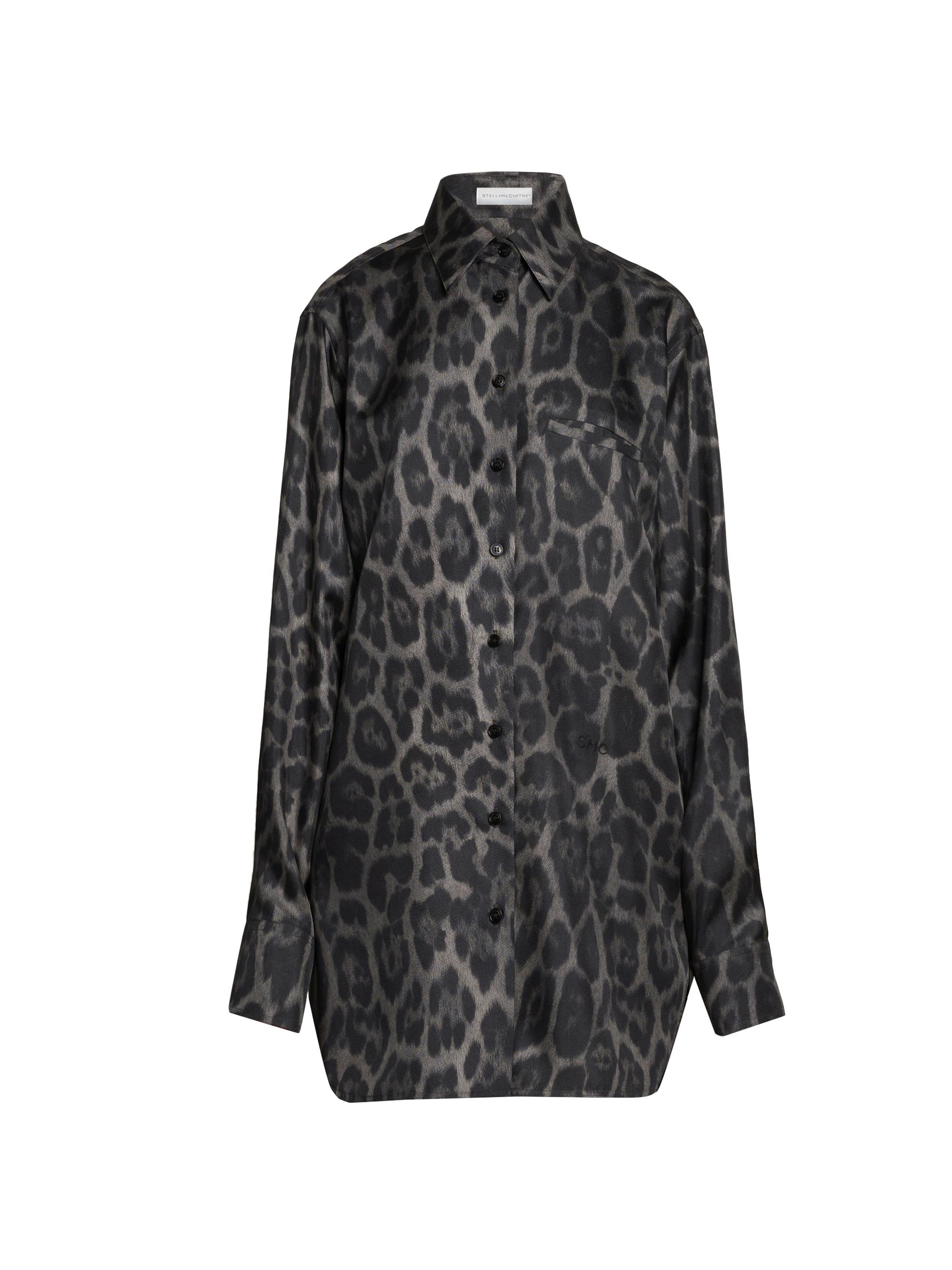 Stella McCartney Women's Leopard Silk Button-Front Shirt - Ash Grey