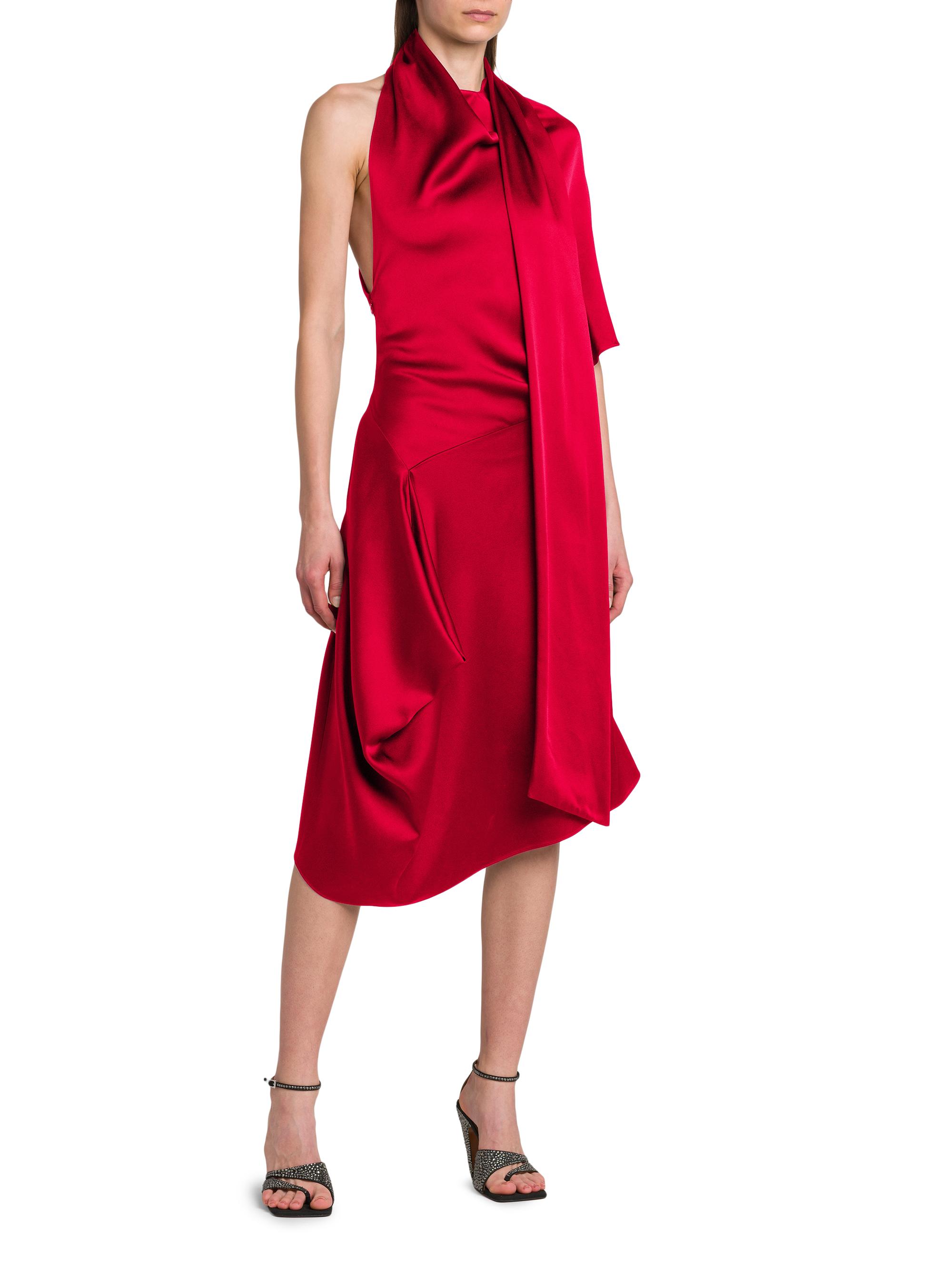 drape asymmetric midi dress in satin Asymmetrical open back draped midi dress main image 1