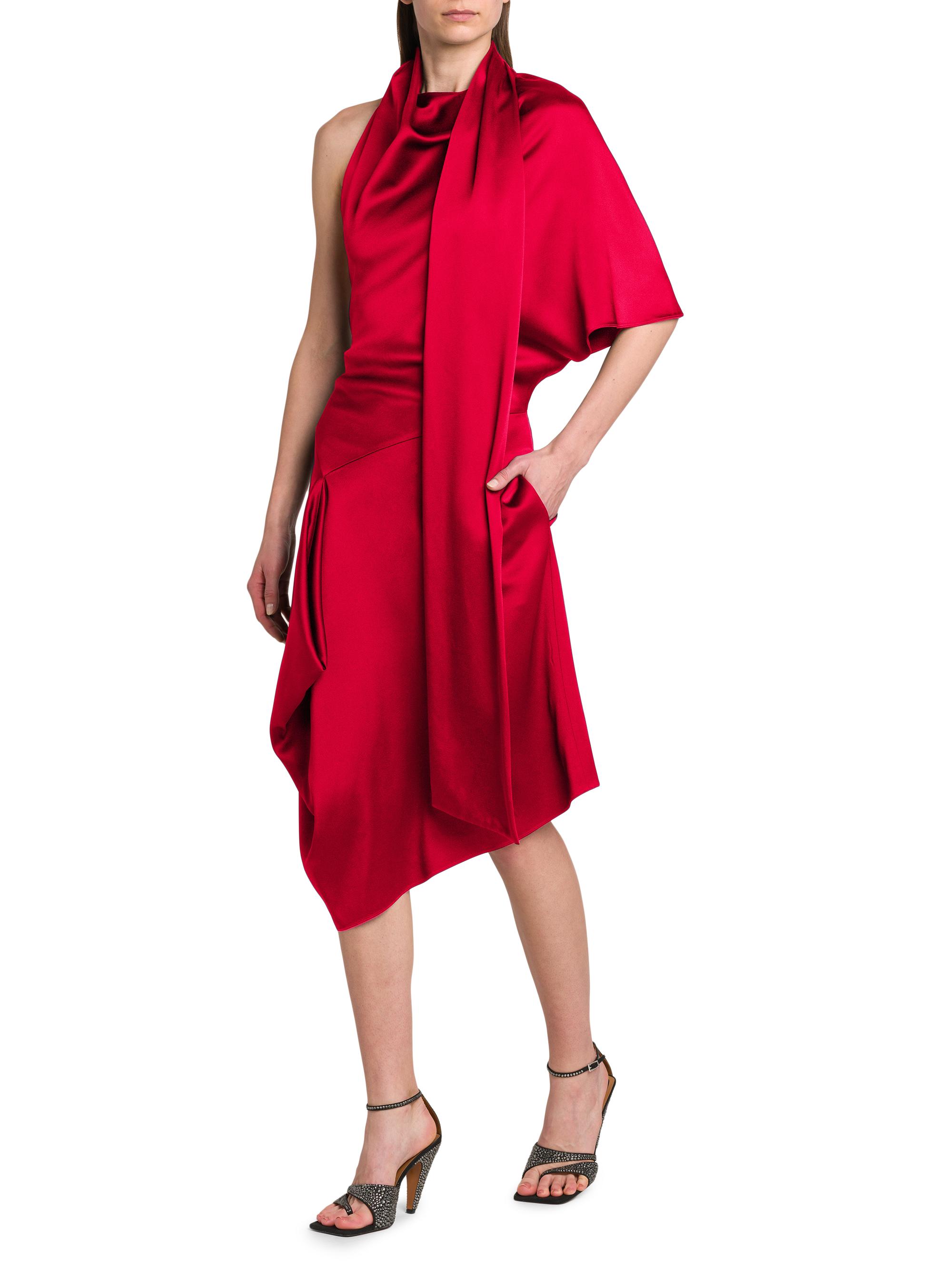 Stella McCartney Women's Satin Asymmetric Scarf Midi-Dress - Raspberry - Size 6