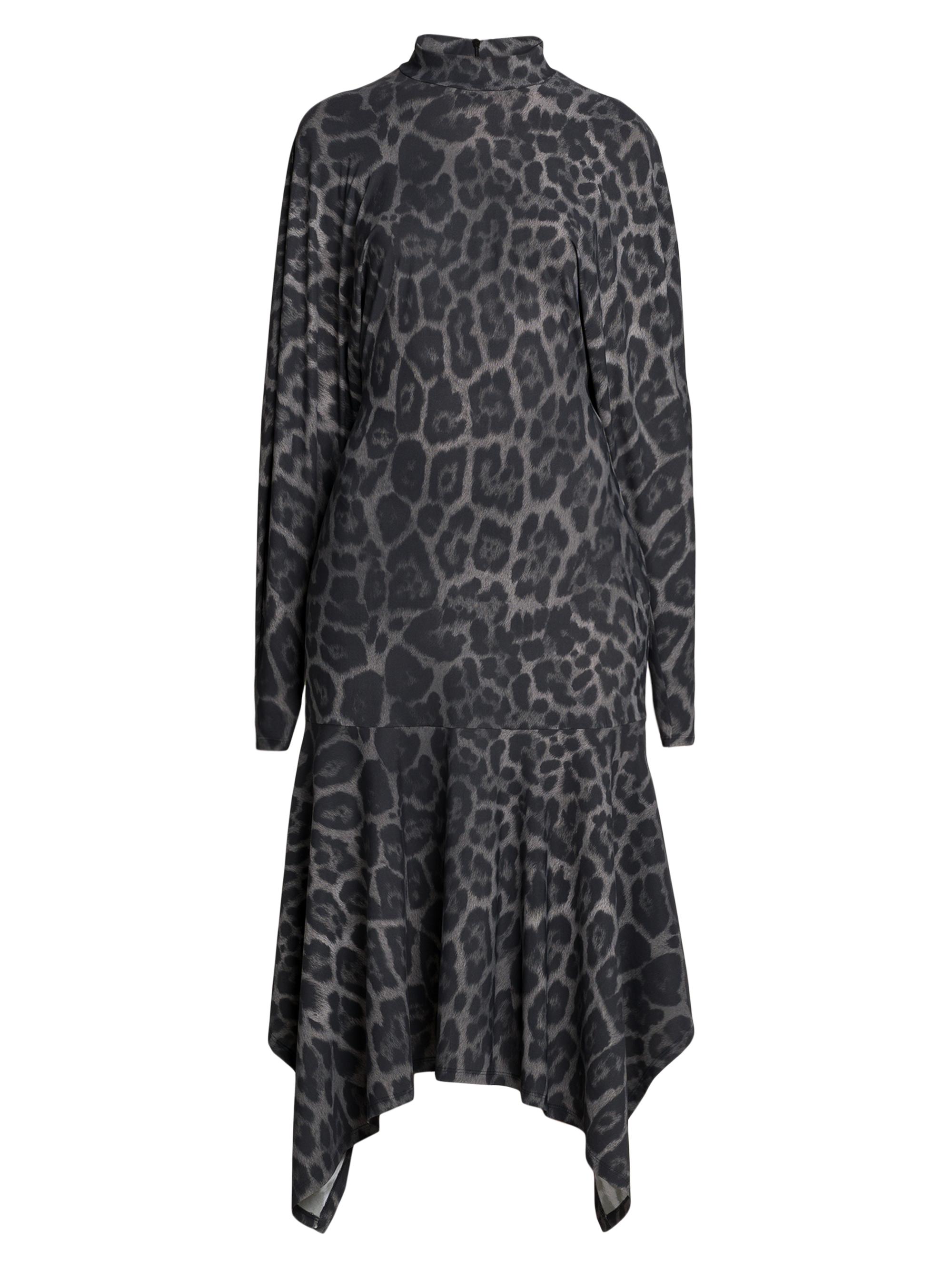 Stella McCartney Women's Asymmetric Leopard-Print Mock-Turtleneck Midi-Dress - Ash Grey